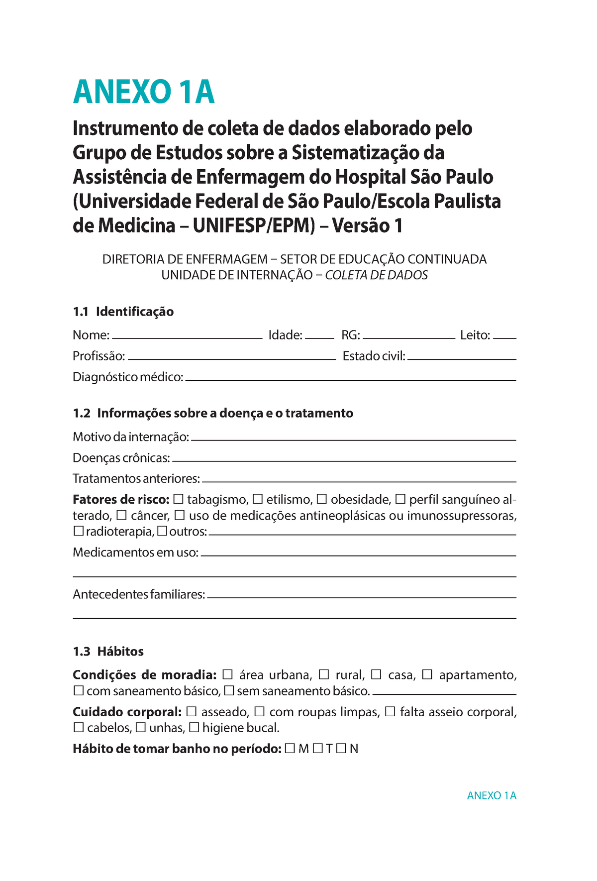 Barros Anexo A Instrumento De Coleta De Dados Elaborado Pelo Grupo De Estudos ANEXO A