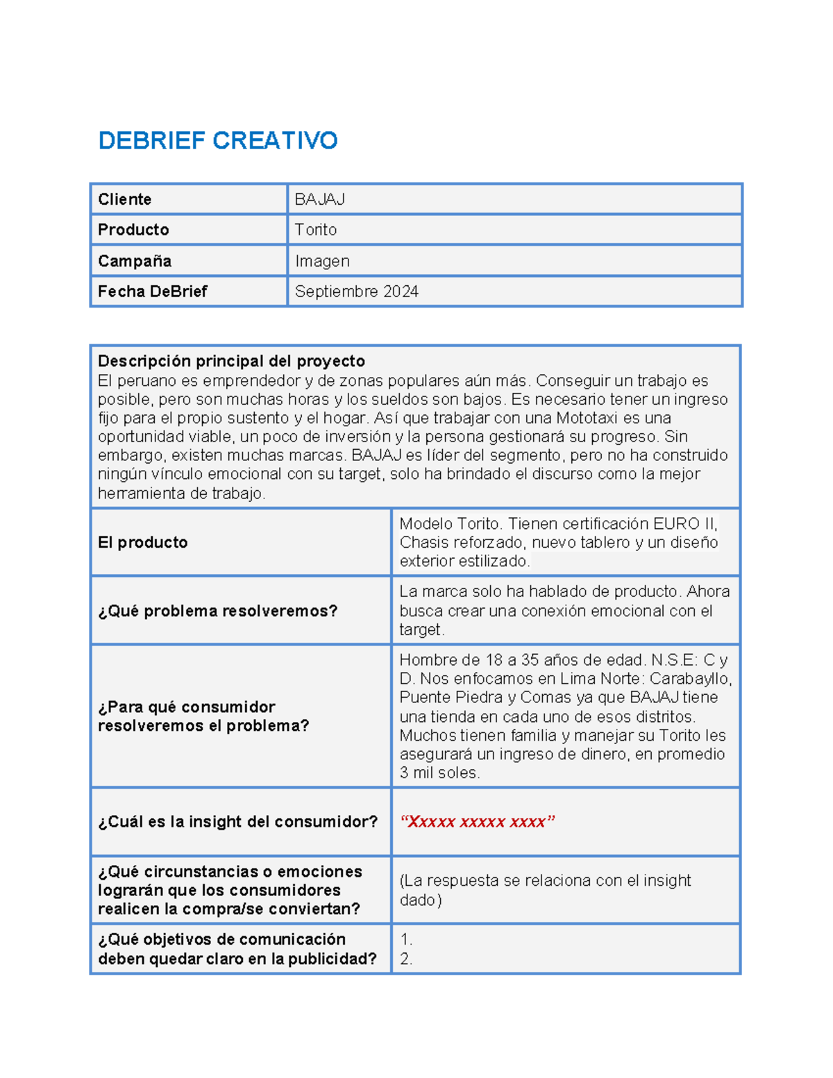 De Brief - aaa - DEBRIEF CREATIVO Cliente BAJAJ Producto Torito Campaña ...
