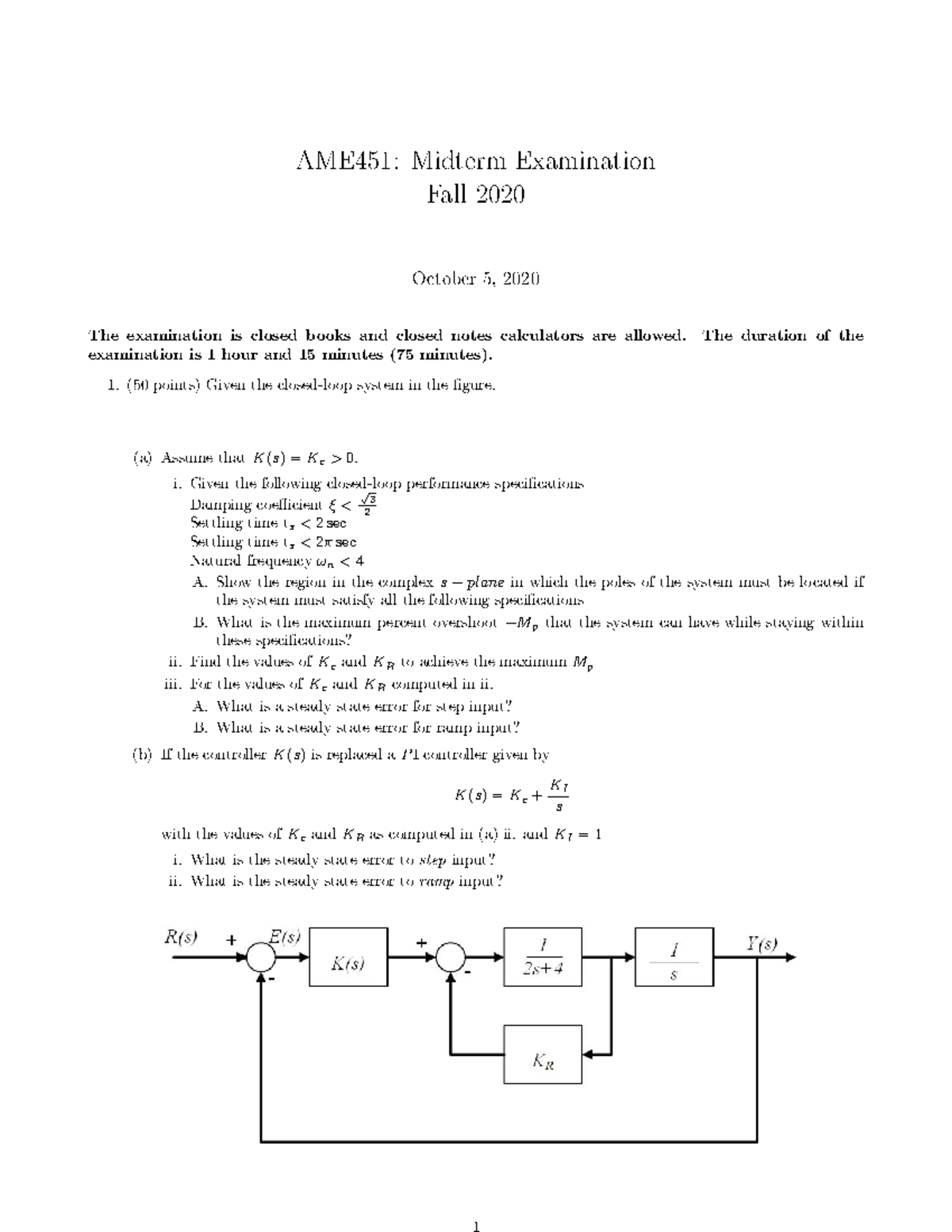 AME 451 Midterm 1 Practice Exam - AME 451 - USC - Studocu