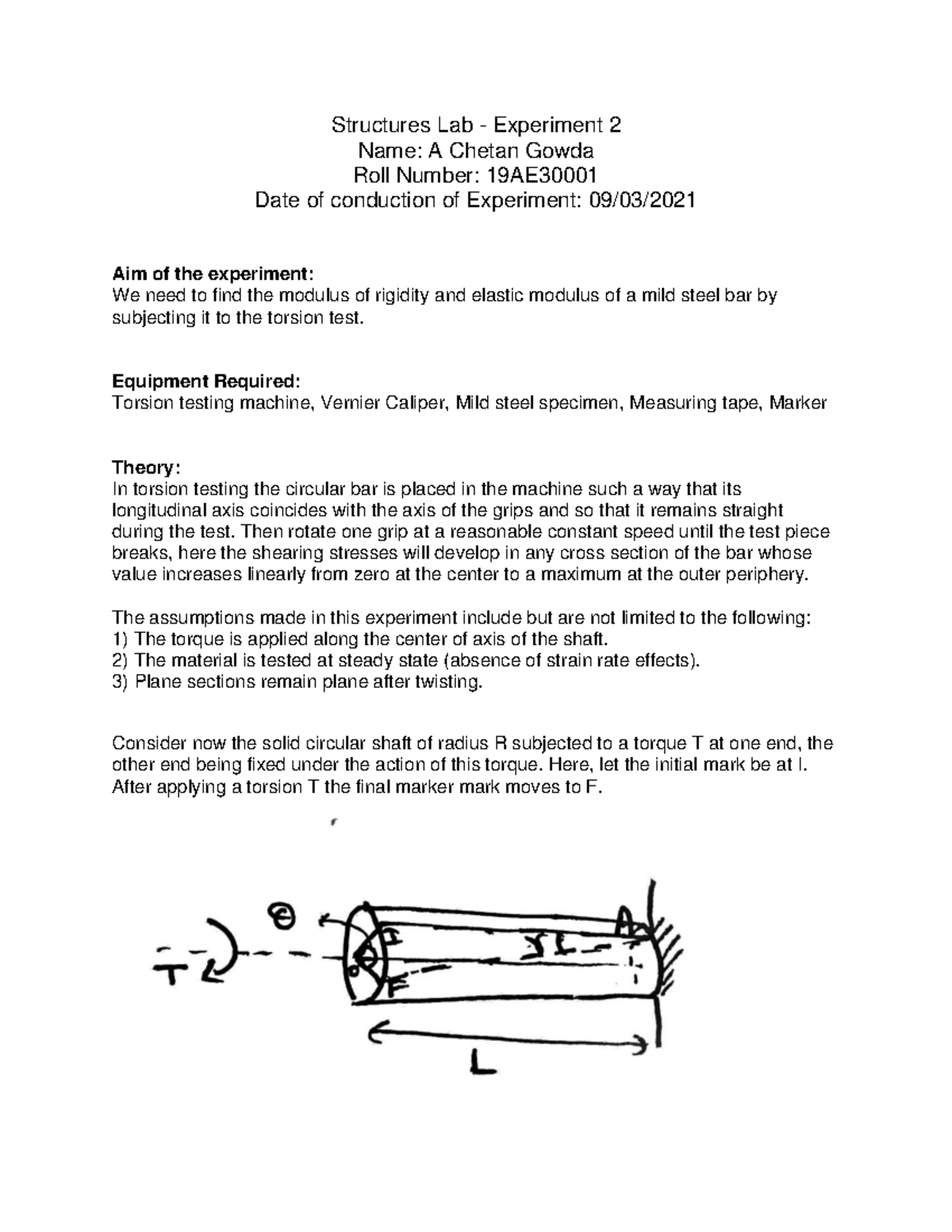 Rigidity Modulus of a Mild Steel Bar Structures Lab Experiment 2