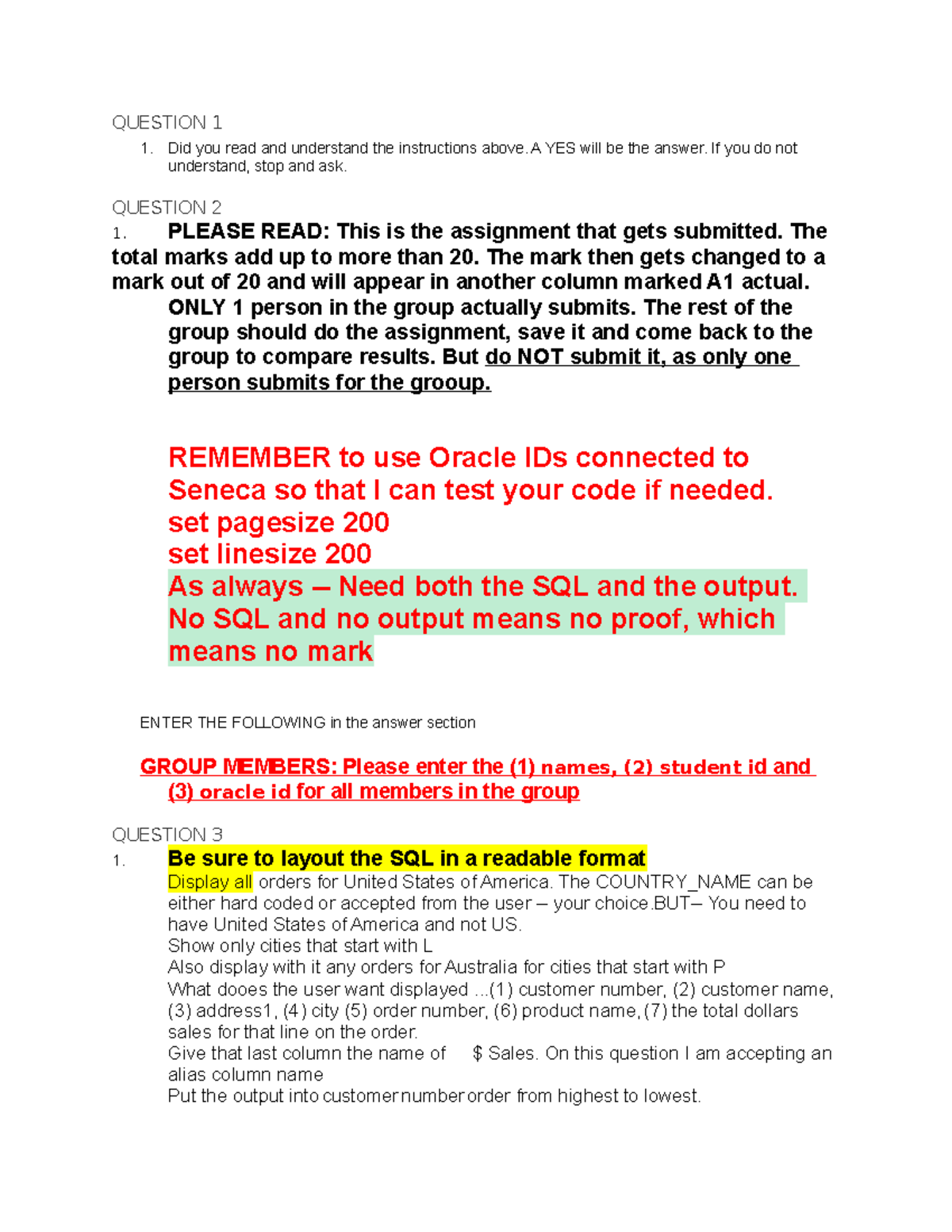 DBS 345 MID TERM Assgnment Without Answers - QUESTION 1 1. Did you read ...