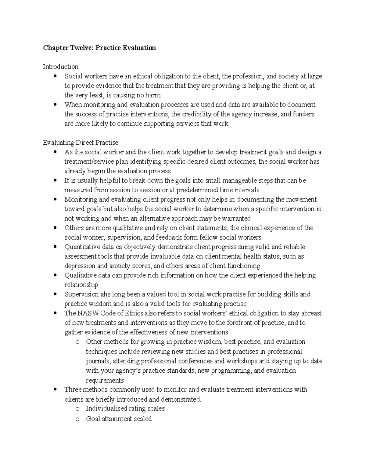 Chapter Twelve Practice Evaluation - Chapter Twelve: Practice ...