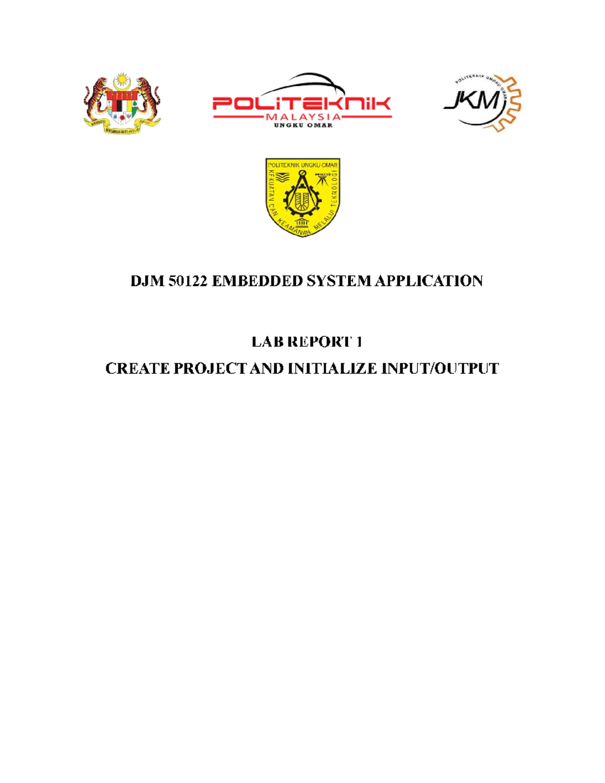 LAB 1 Control System EXPERIMENT 1 CREATE PROJECT AND INITIALIZE