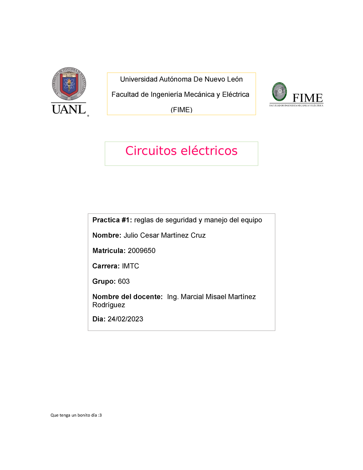 Practicas 1 2 3 De Circuitos - Que Tenga Un Bonito Día : Universidad ...