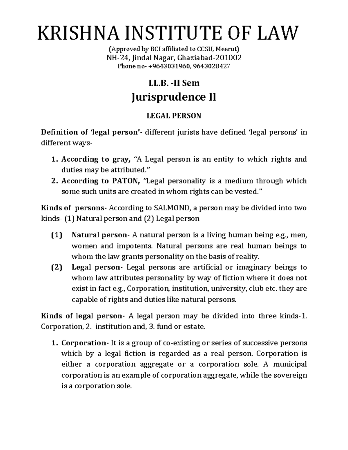 L-2nd Sem (English Notes) Jurisprudence-II - (Approved by BCI ...