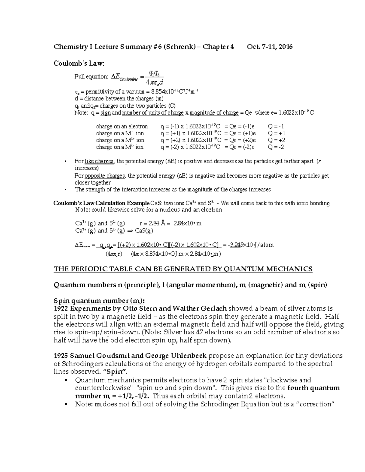 Lec Sum 6 Ch 4 Oct7 Electron Configuration Chem 12 Chemistry Ii Studocu