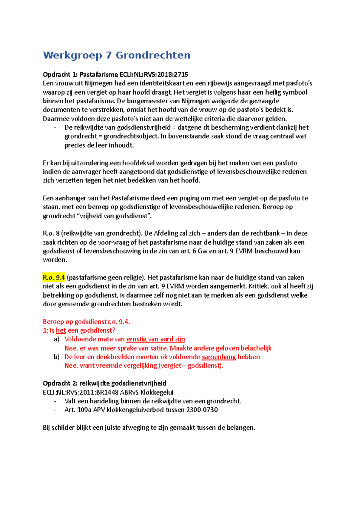 Werkgroep 7 Grondrechten - Werkgroep 7 Grondrechten Opdracht 1 ...