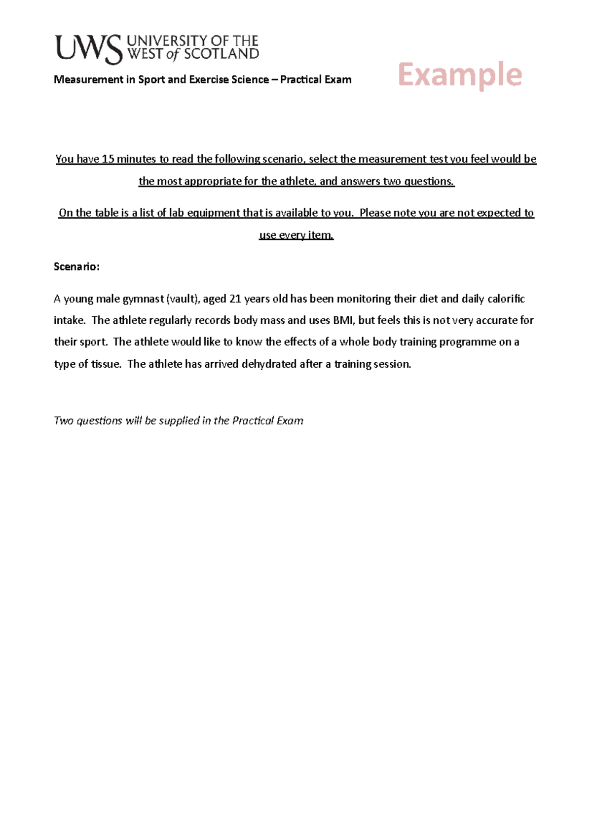 Measurement in Sport and Exercise Science Practice exam questions