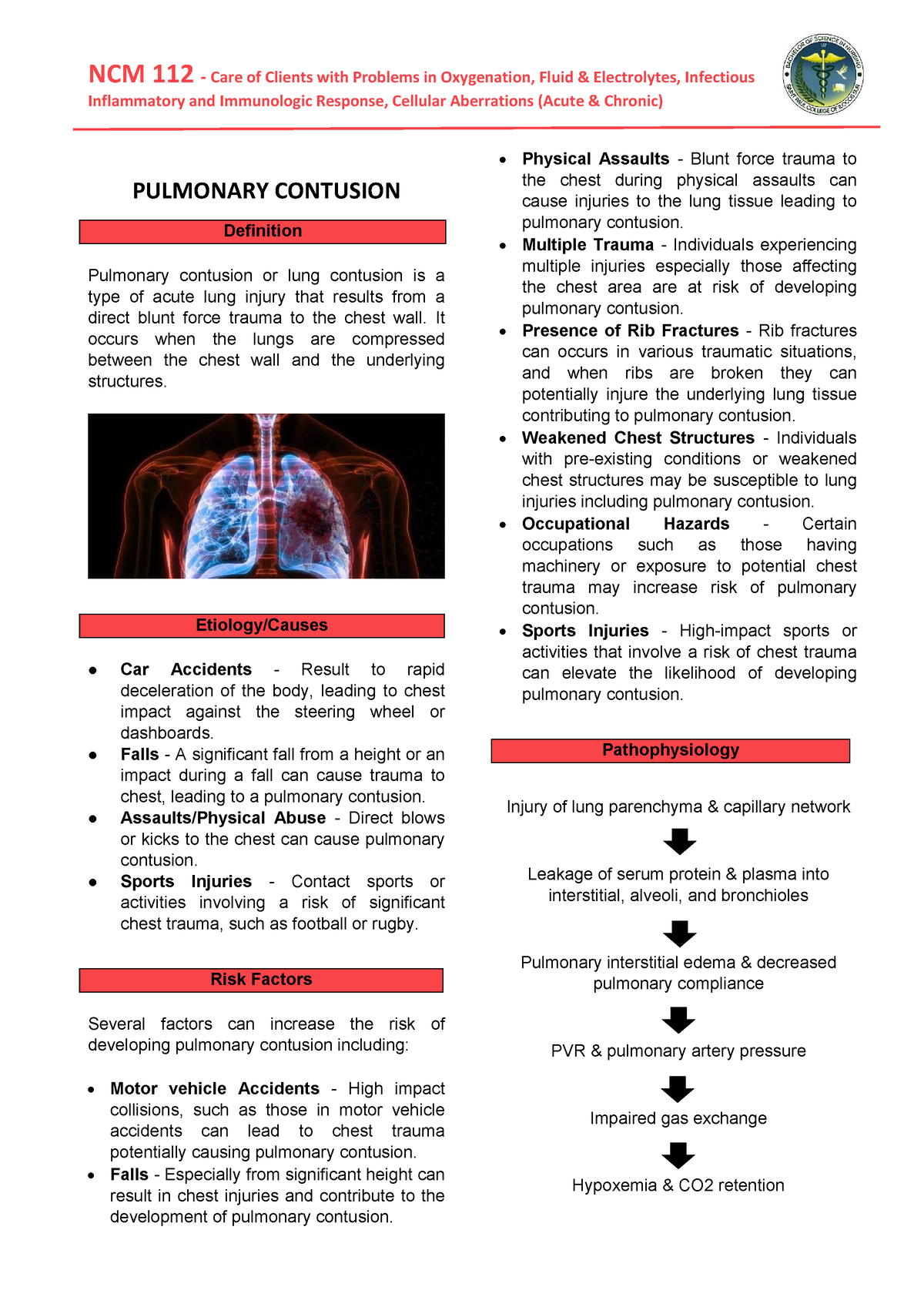 Pulmonary Contusion - NCM 112 - Care of Clients with Problems in ...