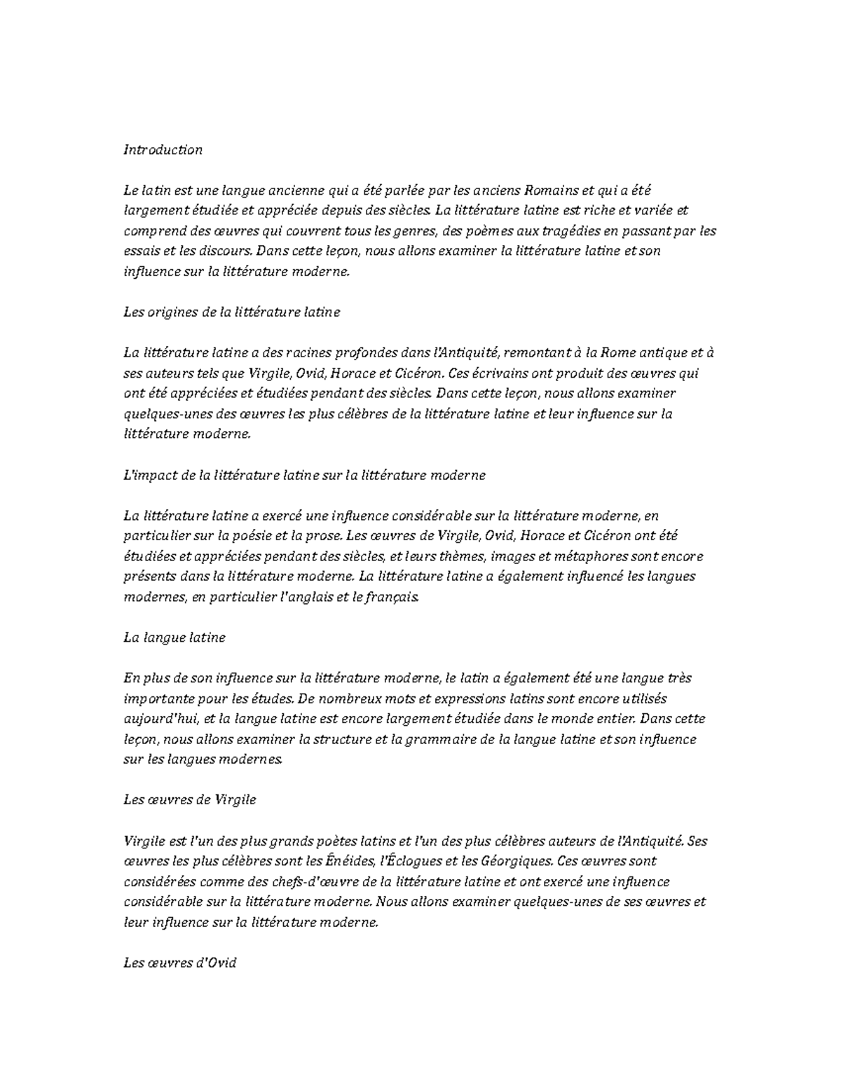 Latin Language and Literature Study Notes - Introduction Le latin est ...