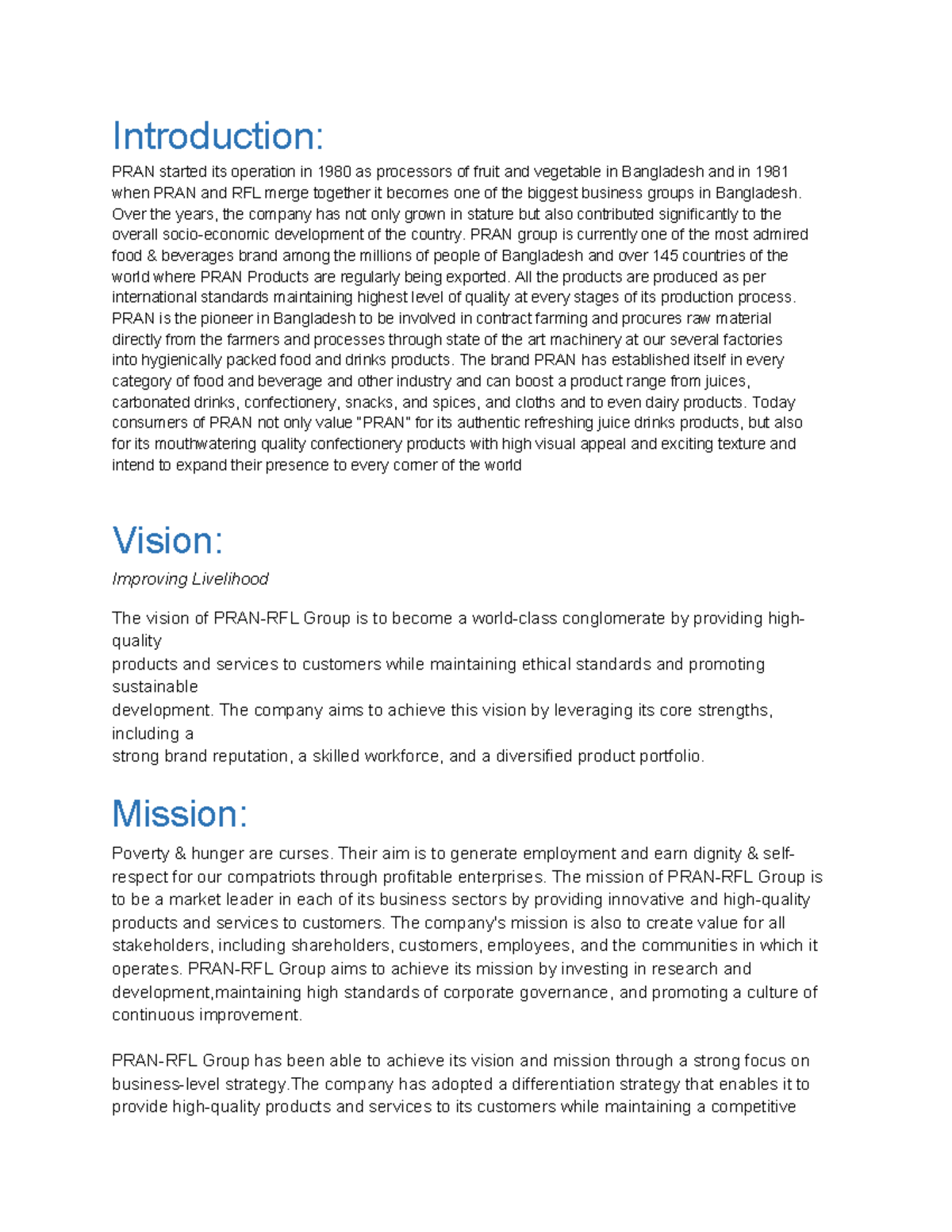 Untitled document - Introduction: PRAN started its operation in 1980 as ...
