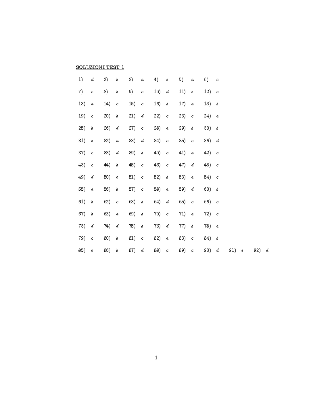 Soluz TEST 1 - SOLUZIONI TEST 1 D 2) B 3) A 4) E 5) A 6) C C 8) B 9) C ...