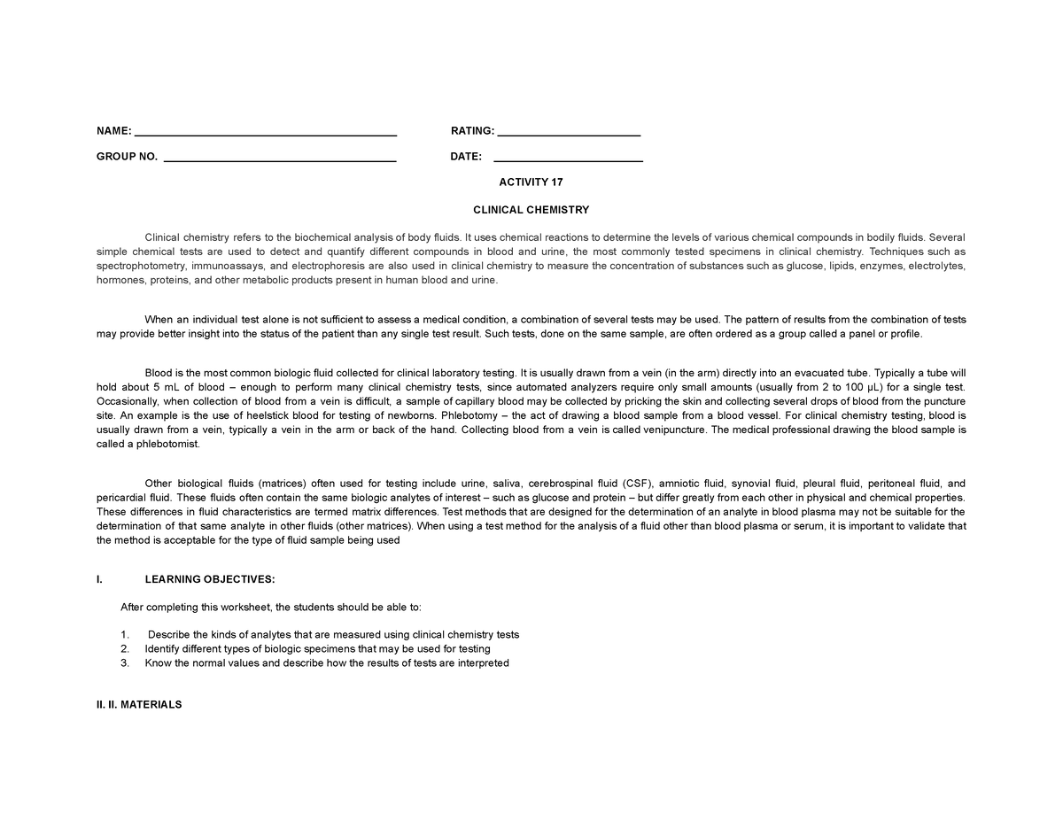2023 Biochem Activity 17 Clinical Chemistry - Name