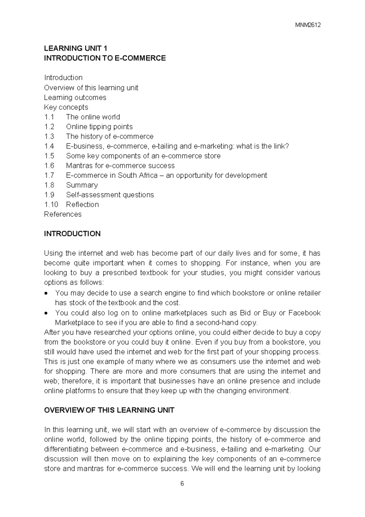 MNM2612 Learning unit 1 - LEARNING UNIT 1 INTRODUCTION TO E-COMMERCE ...