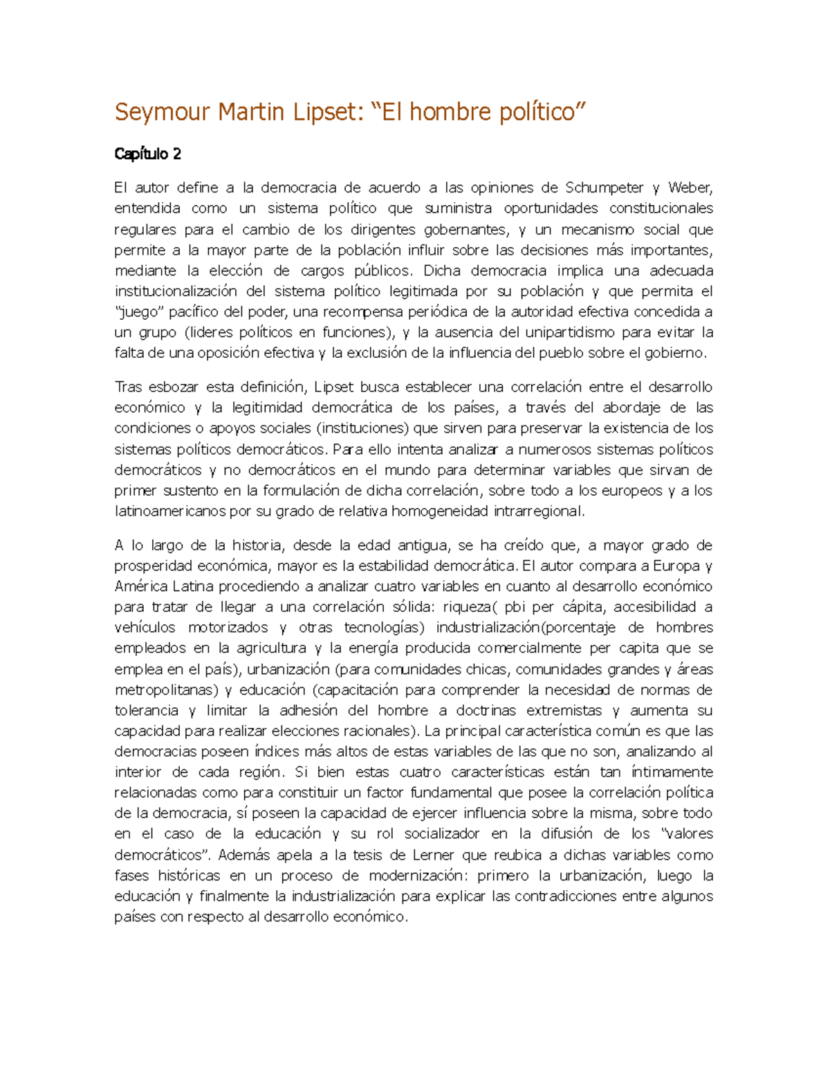 Unidad 3 - Lipset [162066 ] - Seymour Martin Lipset: “El hombre ...