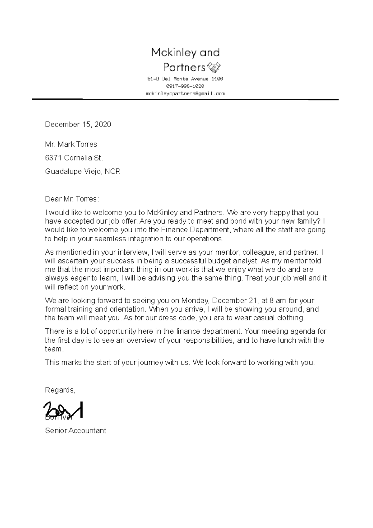 Actcomm Welcome Letter - December 15, 2020 Mr. Mark Torres 6371 ...