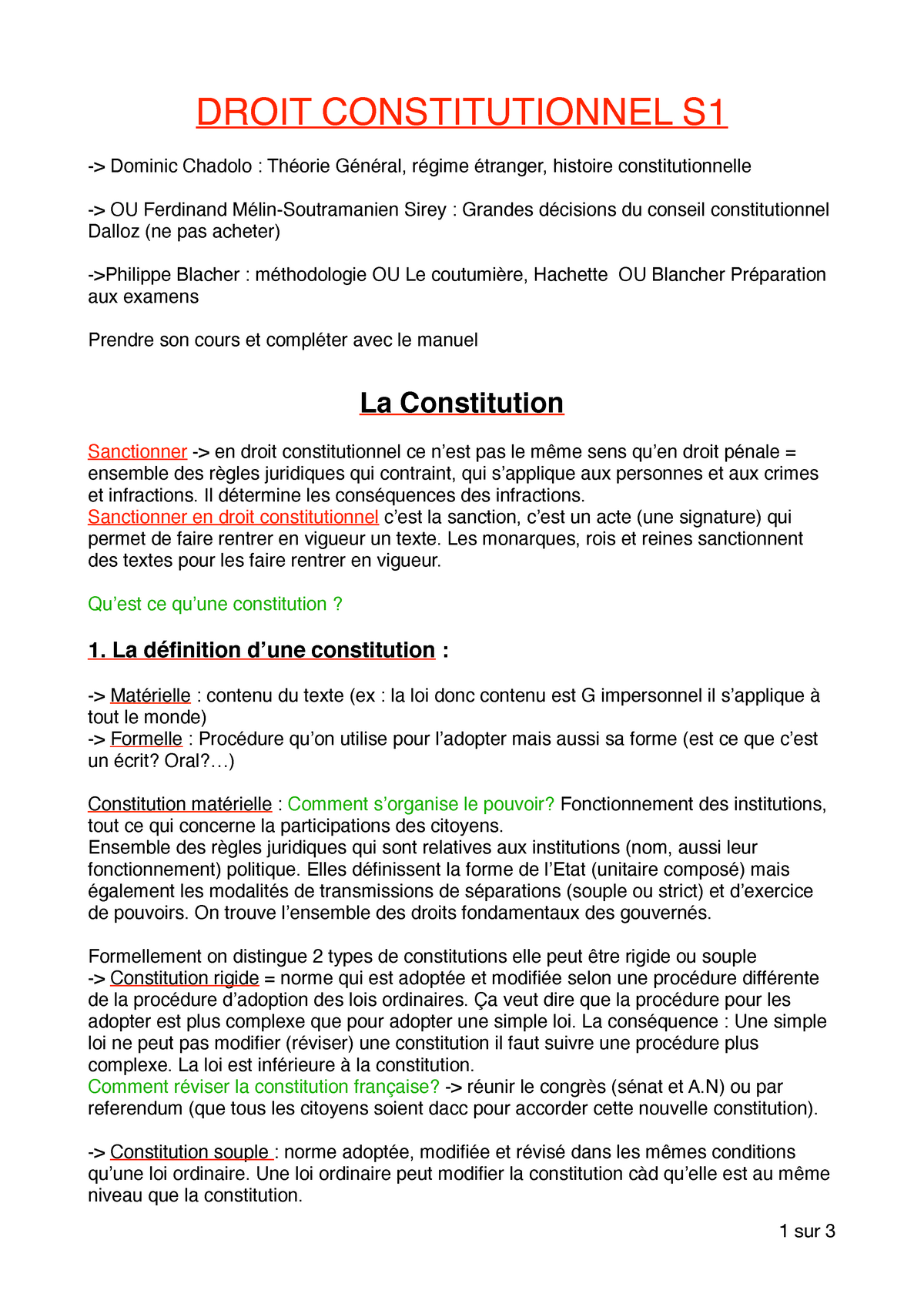 Cours S1 Droit Constit (Intro) - DROIT CONSTITUTIONNEL S -> Dominic ...