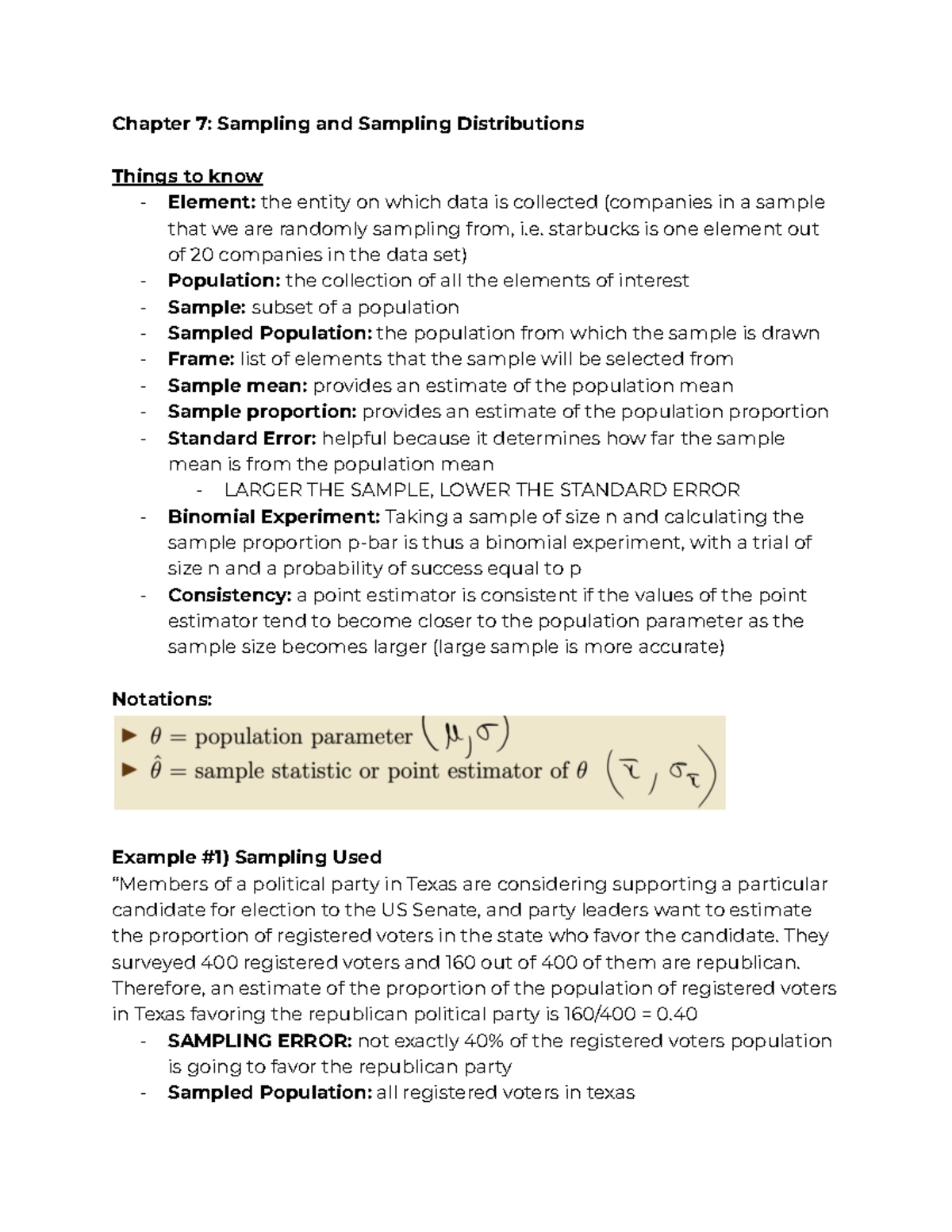CH7 Notes - Chapter 7: Sampling and Sampling Distributions Things to ...