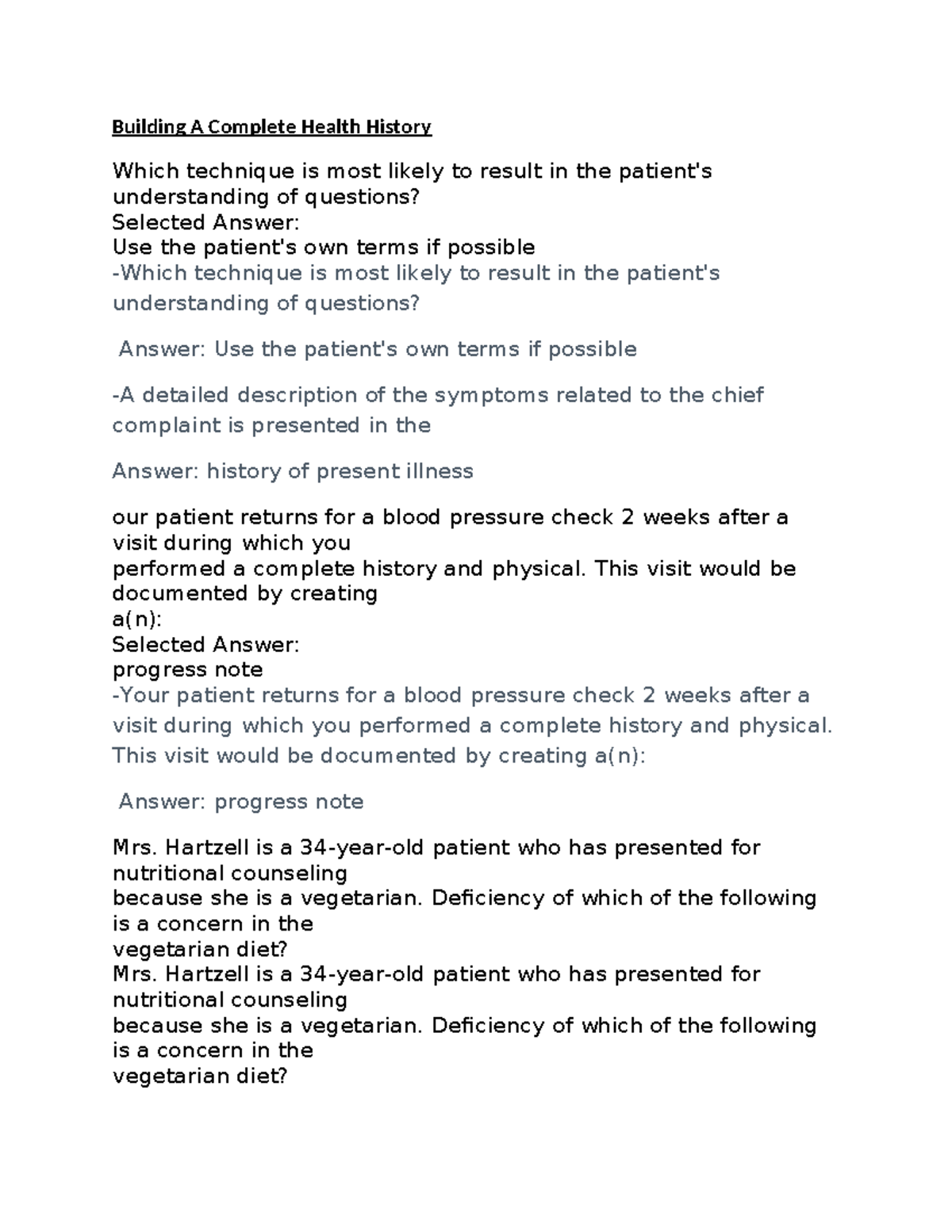 Health Assessment Midterm - Building A Complete Health History Which ...