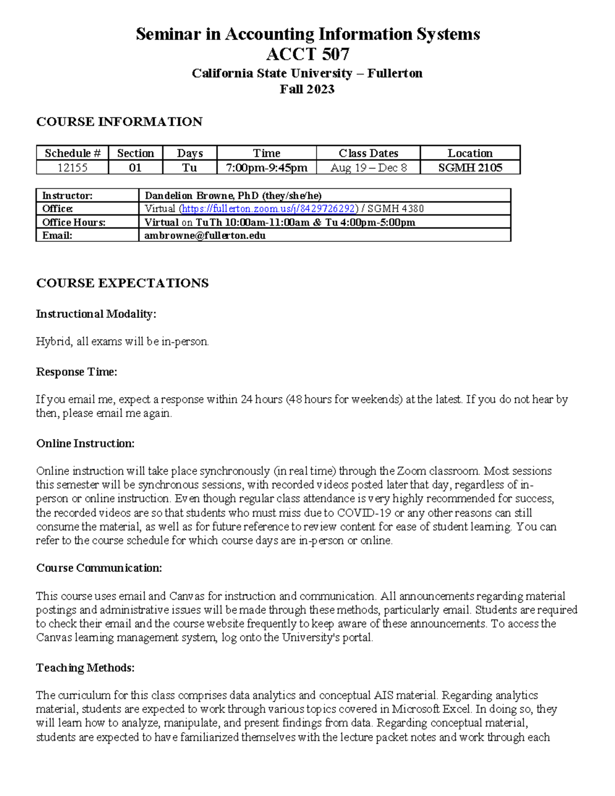 ACCT 507 - Fall 2023 - Syllabus (updated Aug 31) - Seminar in ...