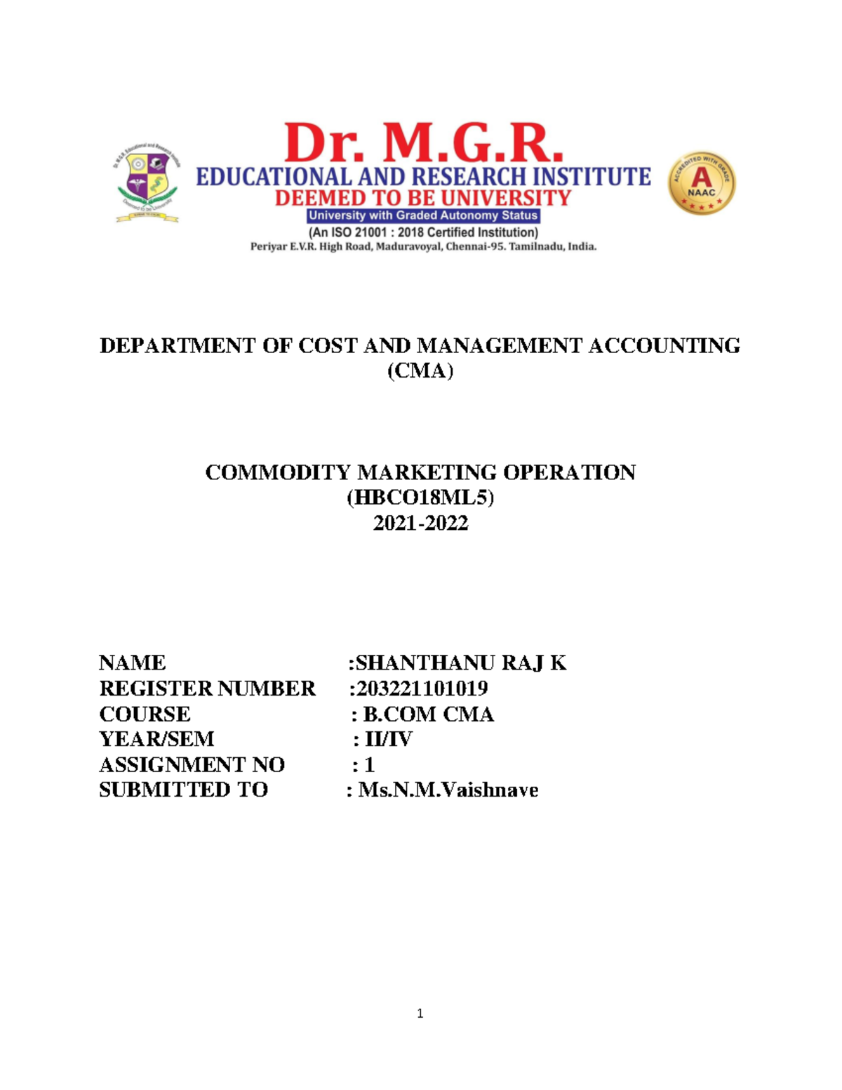 Commodity Marketing Operations - DEPARTMENT OF COST AND MANAGEMENT ...