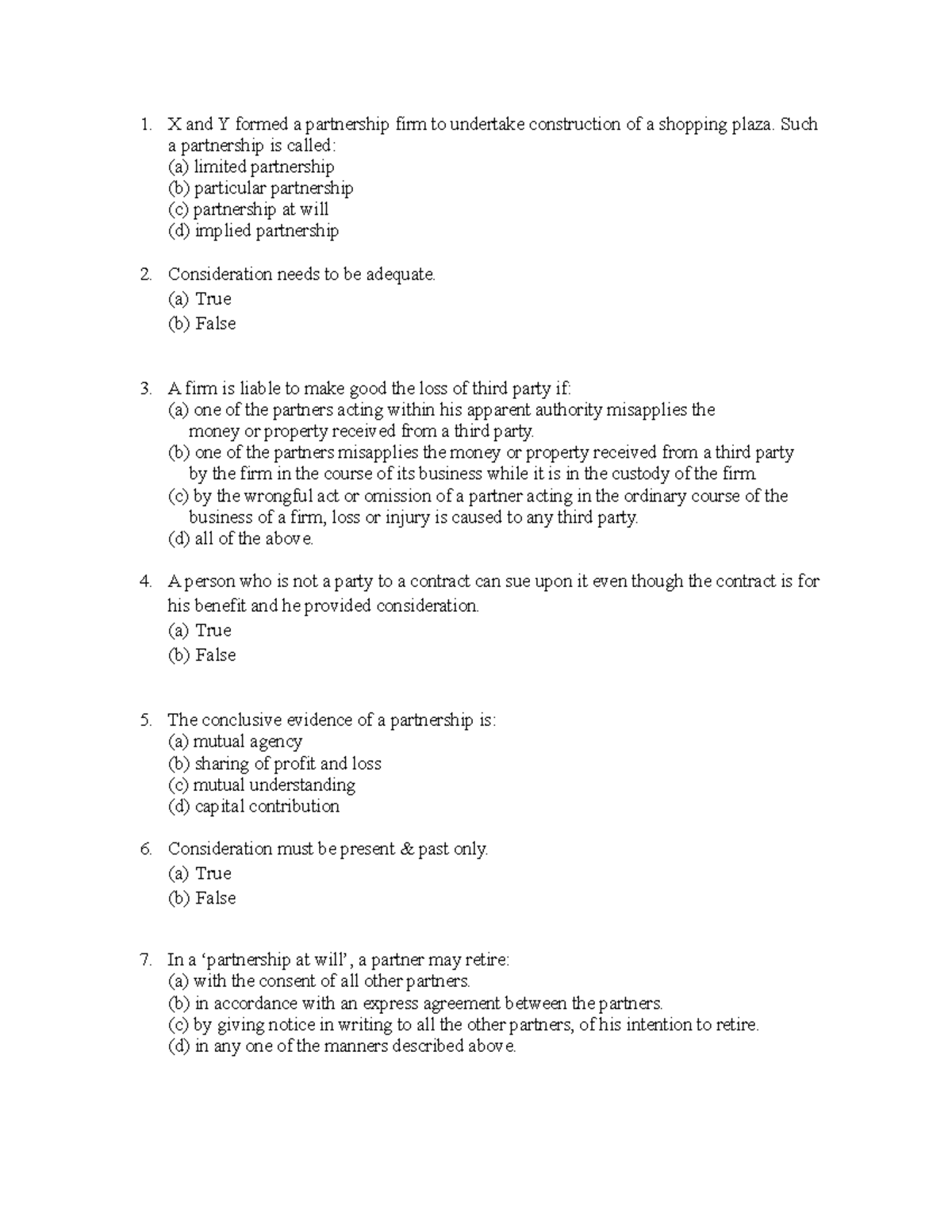 Business Law Final Exam - X and Y formed a partnership firm to