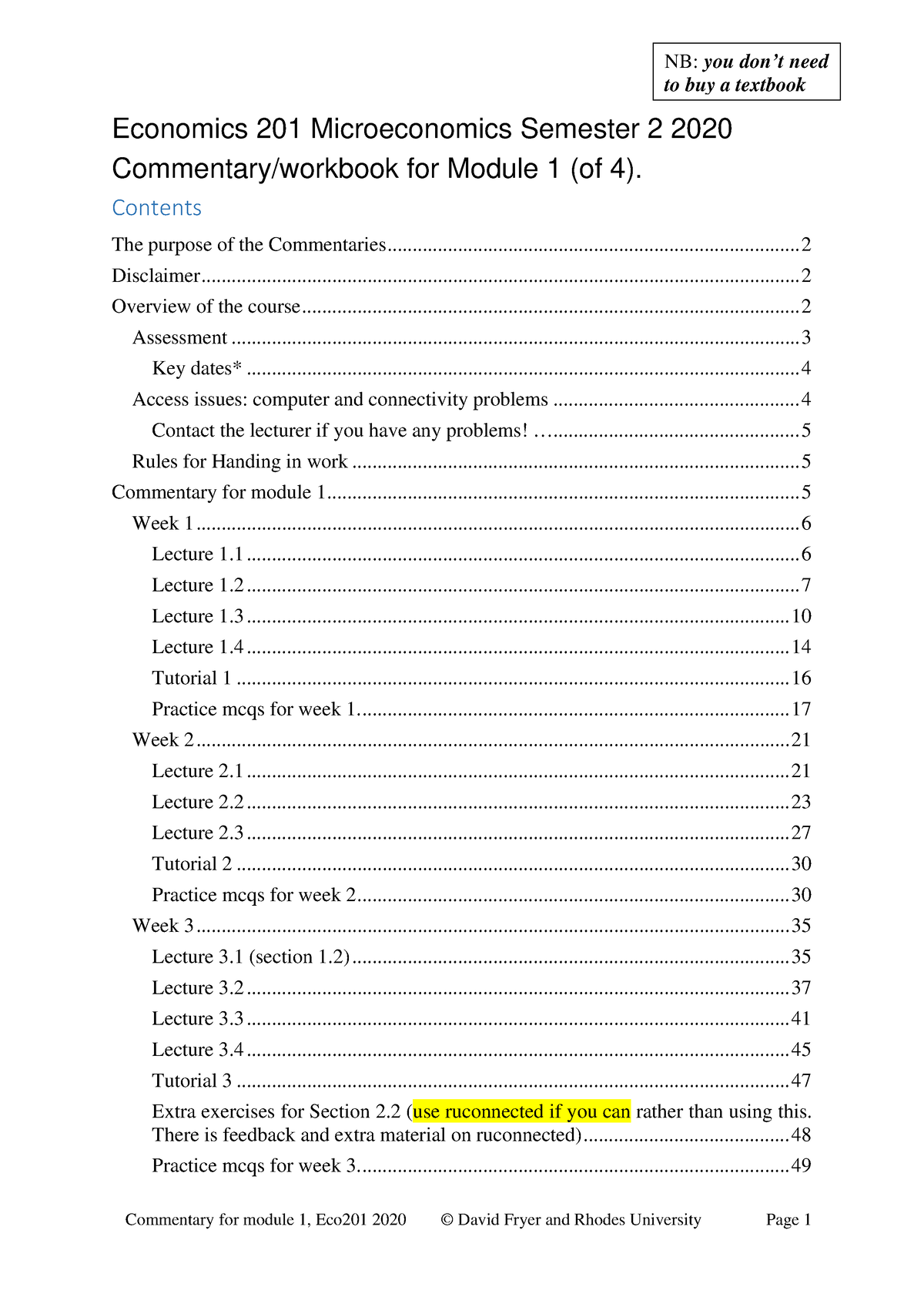 Commentary 1 (weeks 1-3) Economics 201 Microeconomics Semester 2 2020 ...