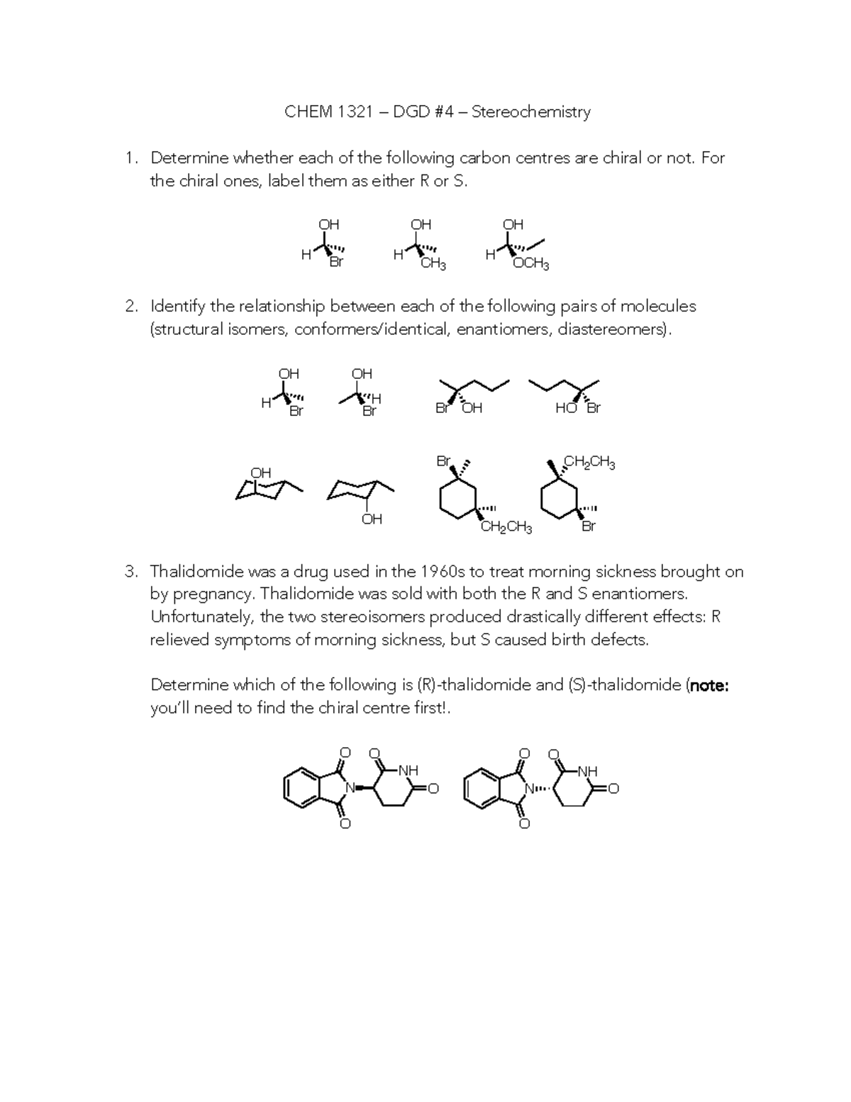 4 - Stereochemistry - Practice Worksheet - CHEM 1321 – DGD #4 ...