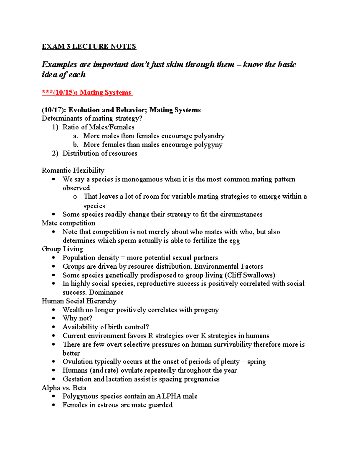 EXAM 3 Lecture Notes - EXAM 3 LECTURE NOTES Examples are important just ...