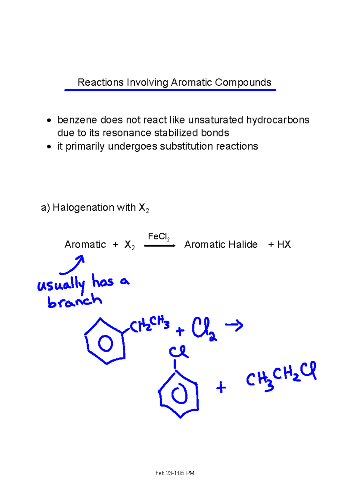 Reactions Involving Aromatic Compounds - Feb 23 Lecture Notes - Feb 231 ...