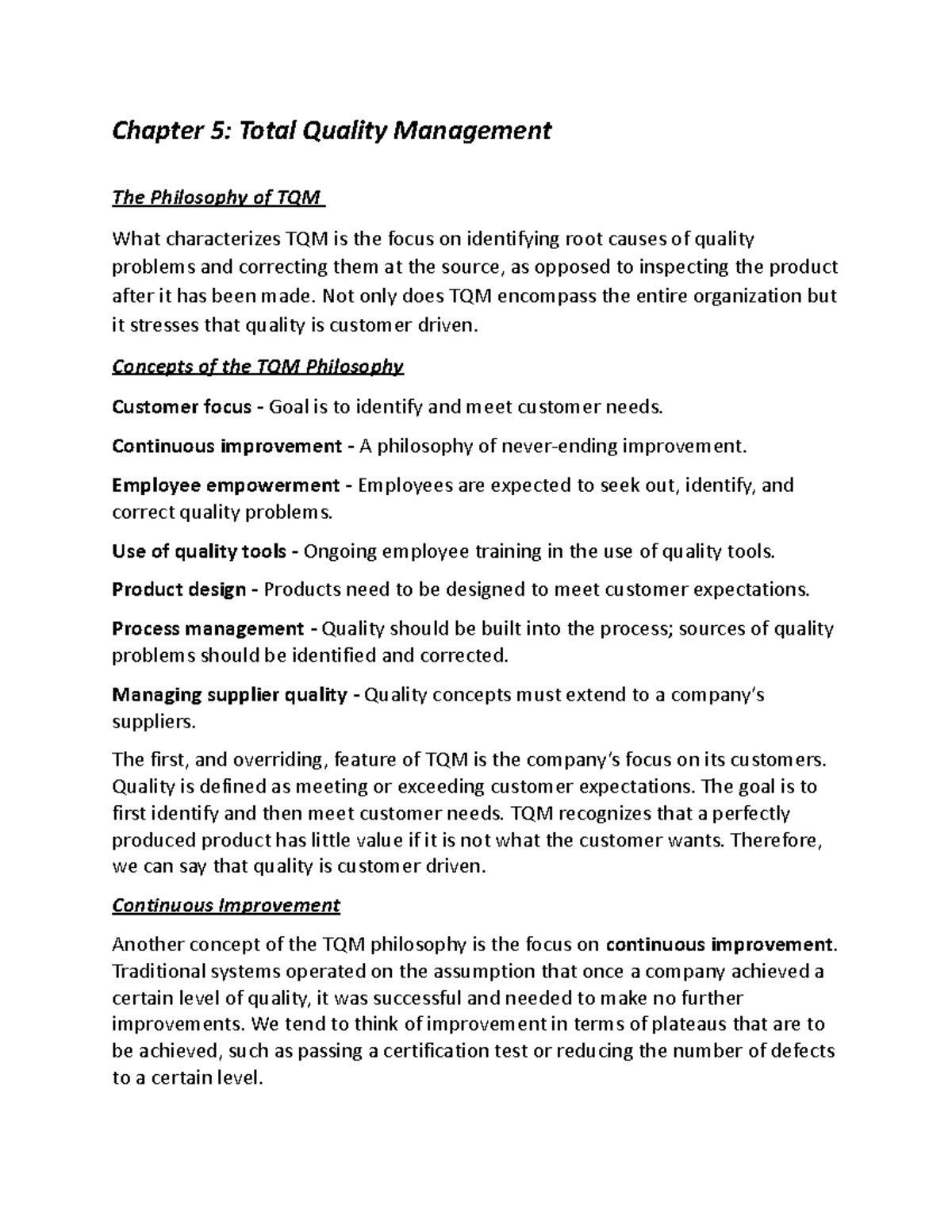 C215 Study Guide Notes - Chapter 5: Total Quality Management The ...