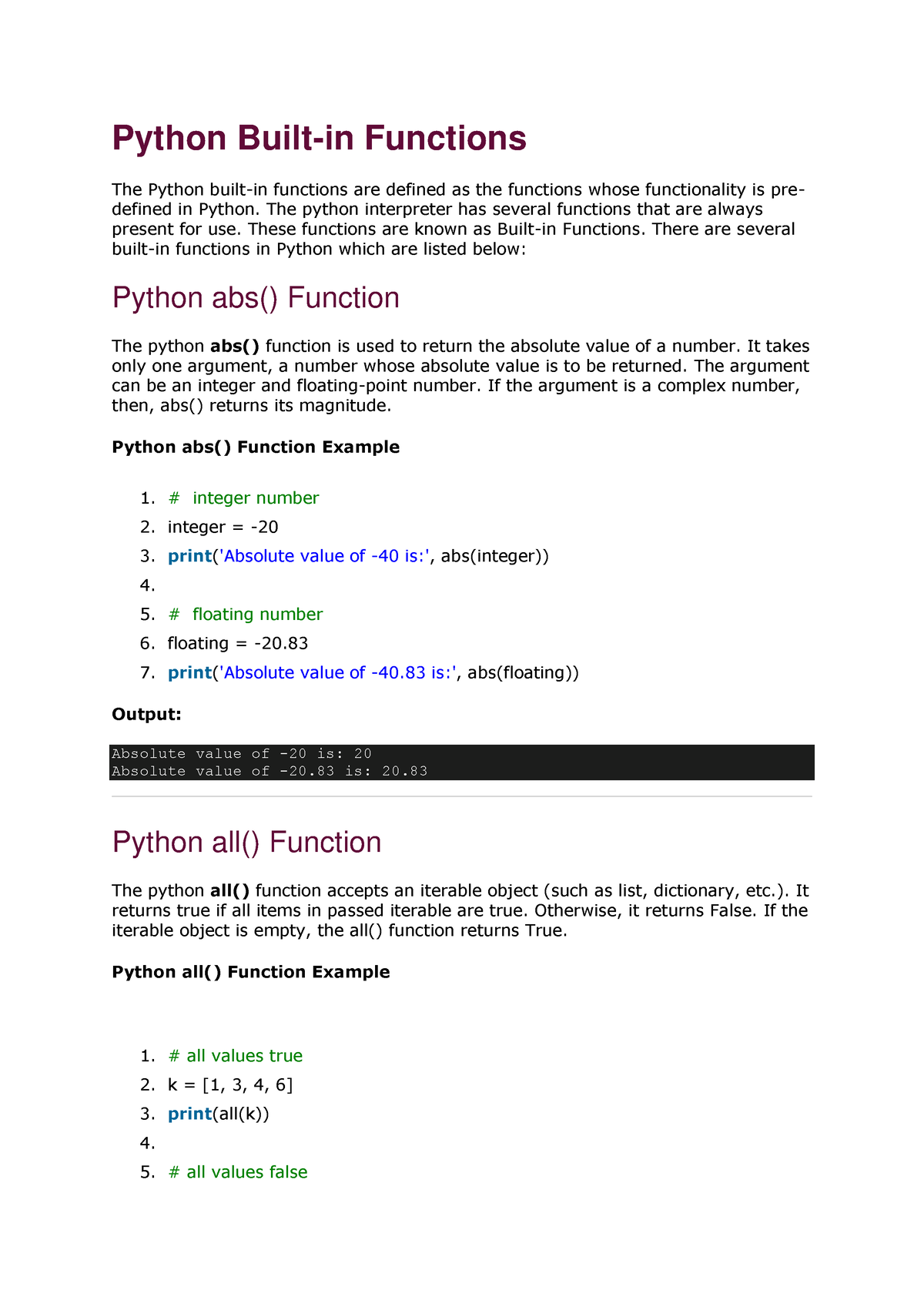 Built In Function Its A Tutorial Note About Built In Functions In Python Python Built In 6444