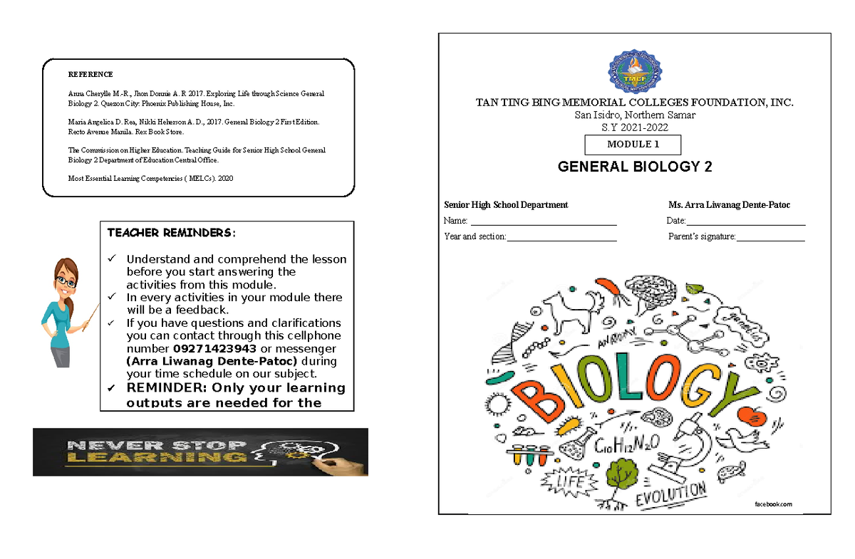 M1 Bio1 Module 1 General Biology 1 Tan Ting Bing Memorial Colleges Foundation Inc San