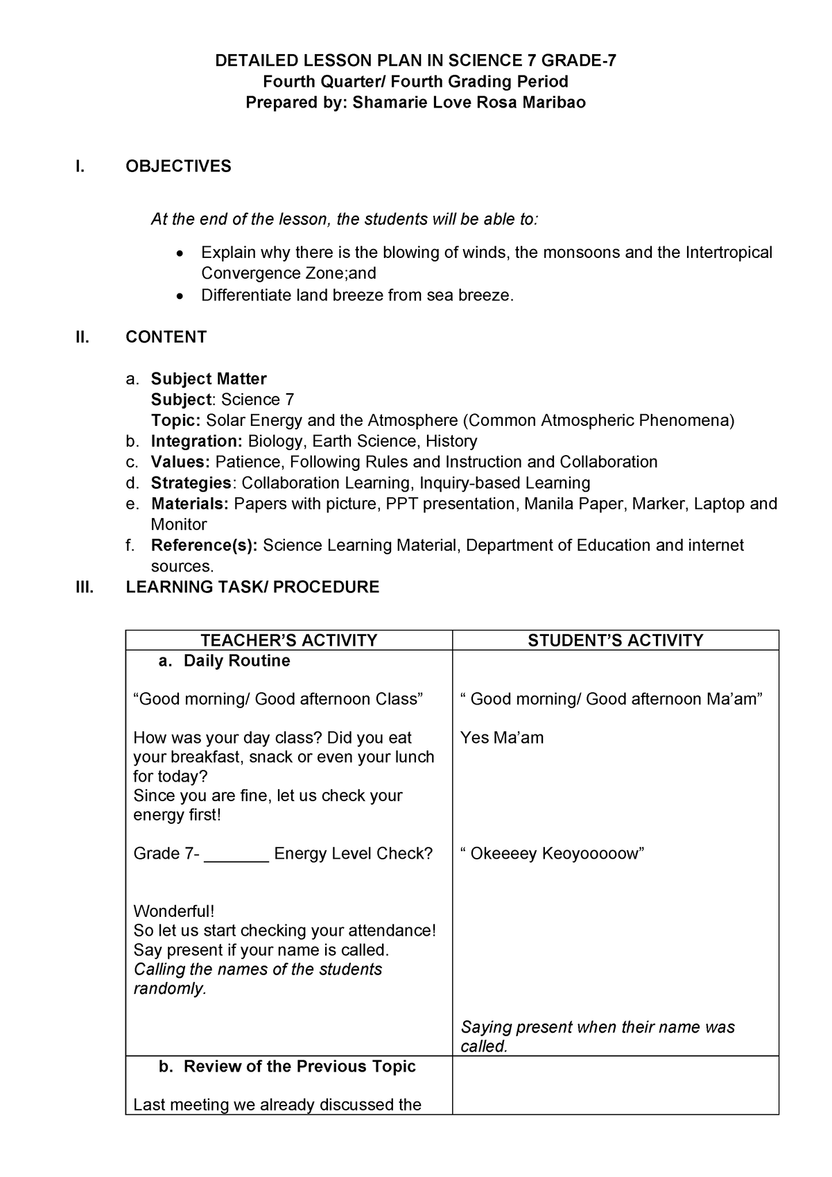 Qqqqqqqqqqqqqqqqqq - detailed - DETAILED LESSON PLAN IN SCIENCE 7 GRADE ...