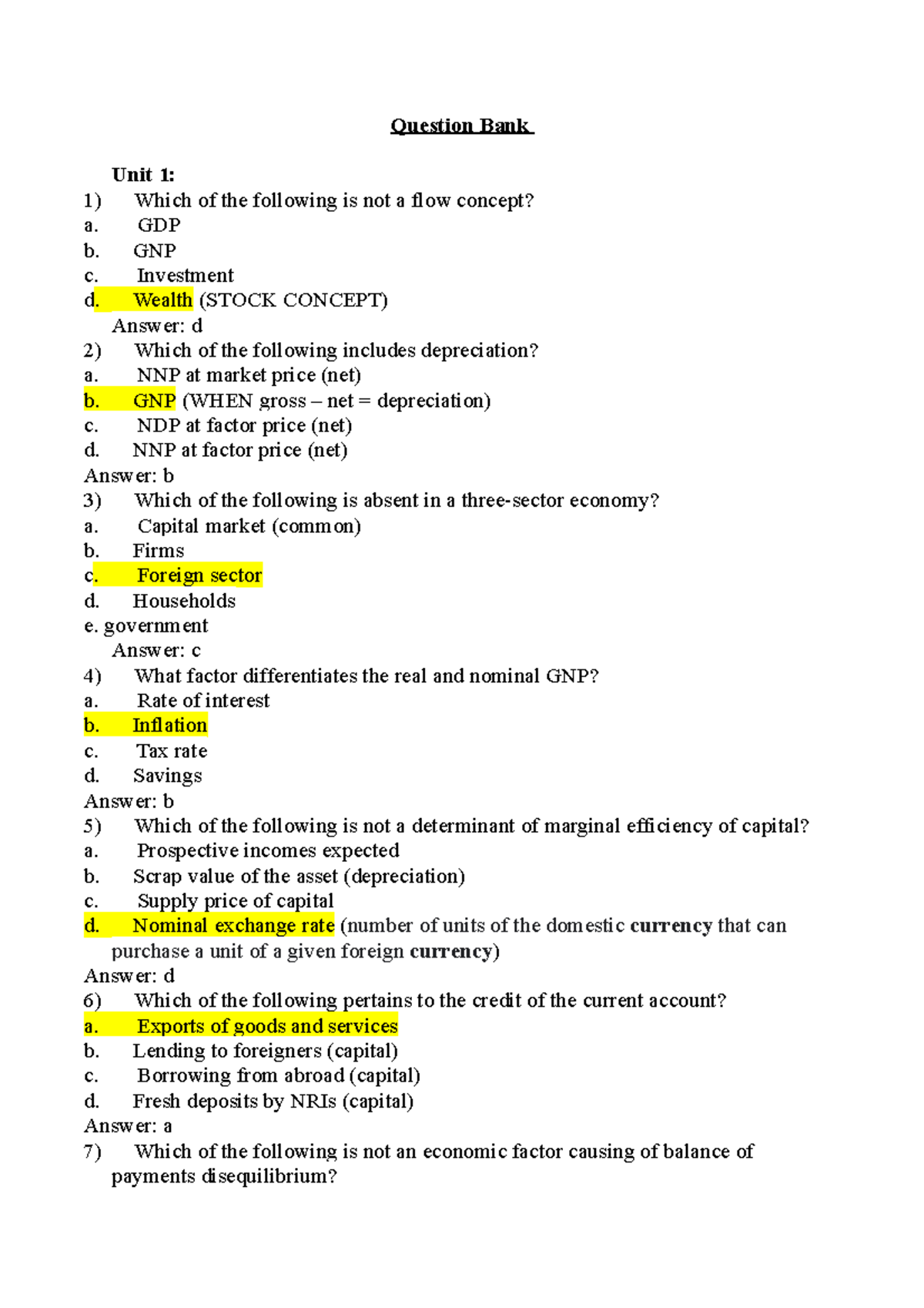 1. MCQ Question Bank Economics II - Question Bank Unit 1: Which of the ...