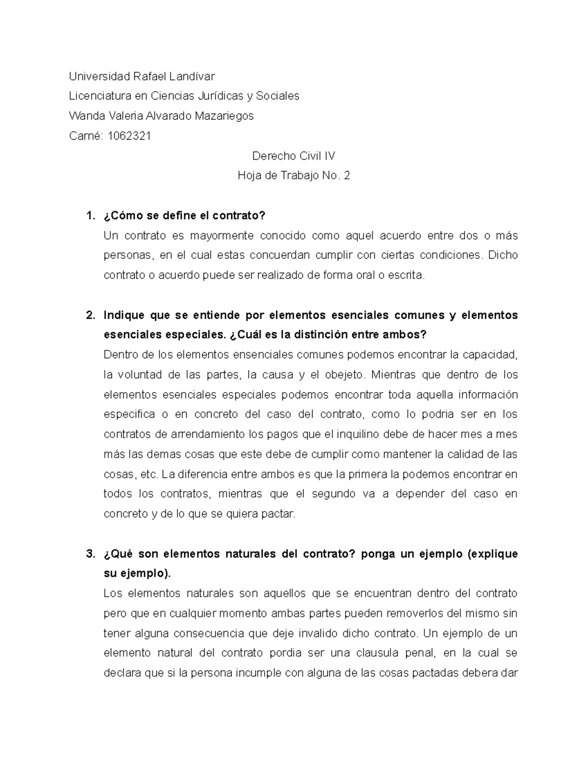 Hoja De Trabajo No 2 Universidad Rafael Landívar Licenciatura En