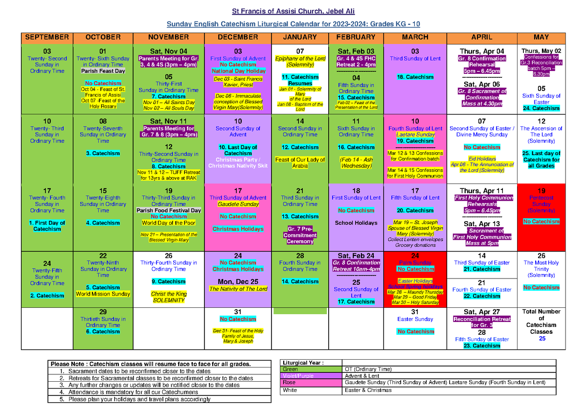 2023 - 2024 Liturgical Calendar for Parents vs14 - St Francis of Assisi ...