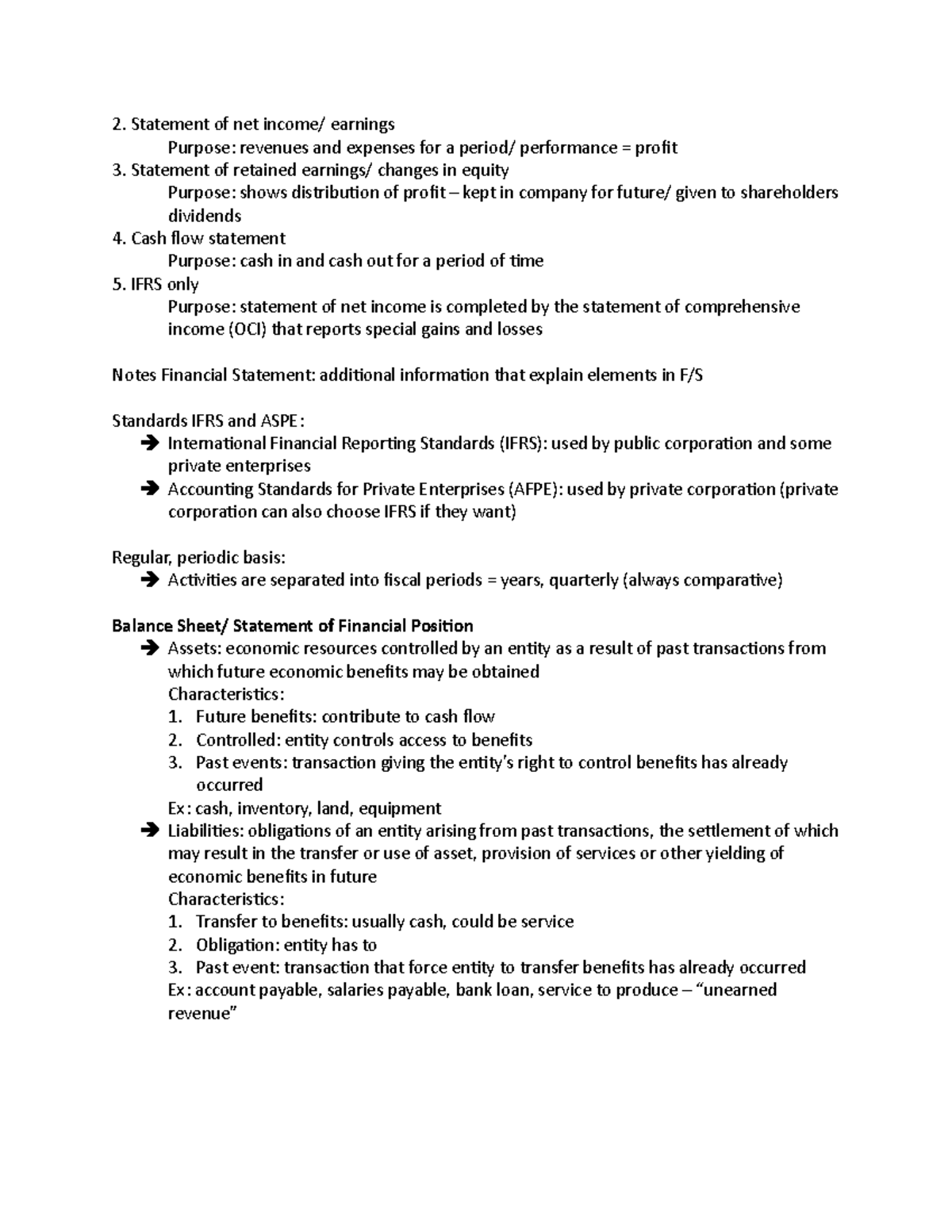 Accounting revision midterm Statement of net earnings Purpose