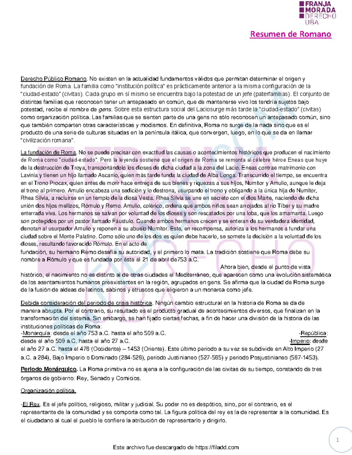 Resumen de Romano - Resumen de Romano Derecho Público Romano. No ...