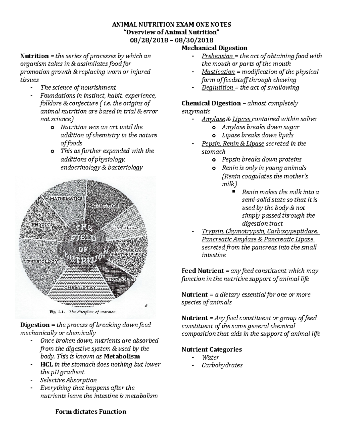 Overview of Animal Nutrition Notes - ANIMAL NUTRITION EXAM ONE NOTES of ...