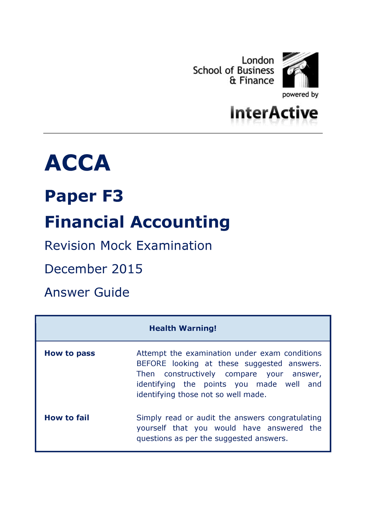 F3 RM December 2015 Answers - ACCA Paper F Financial Accounting ...