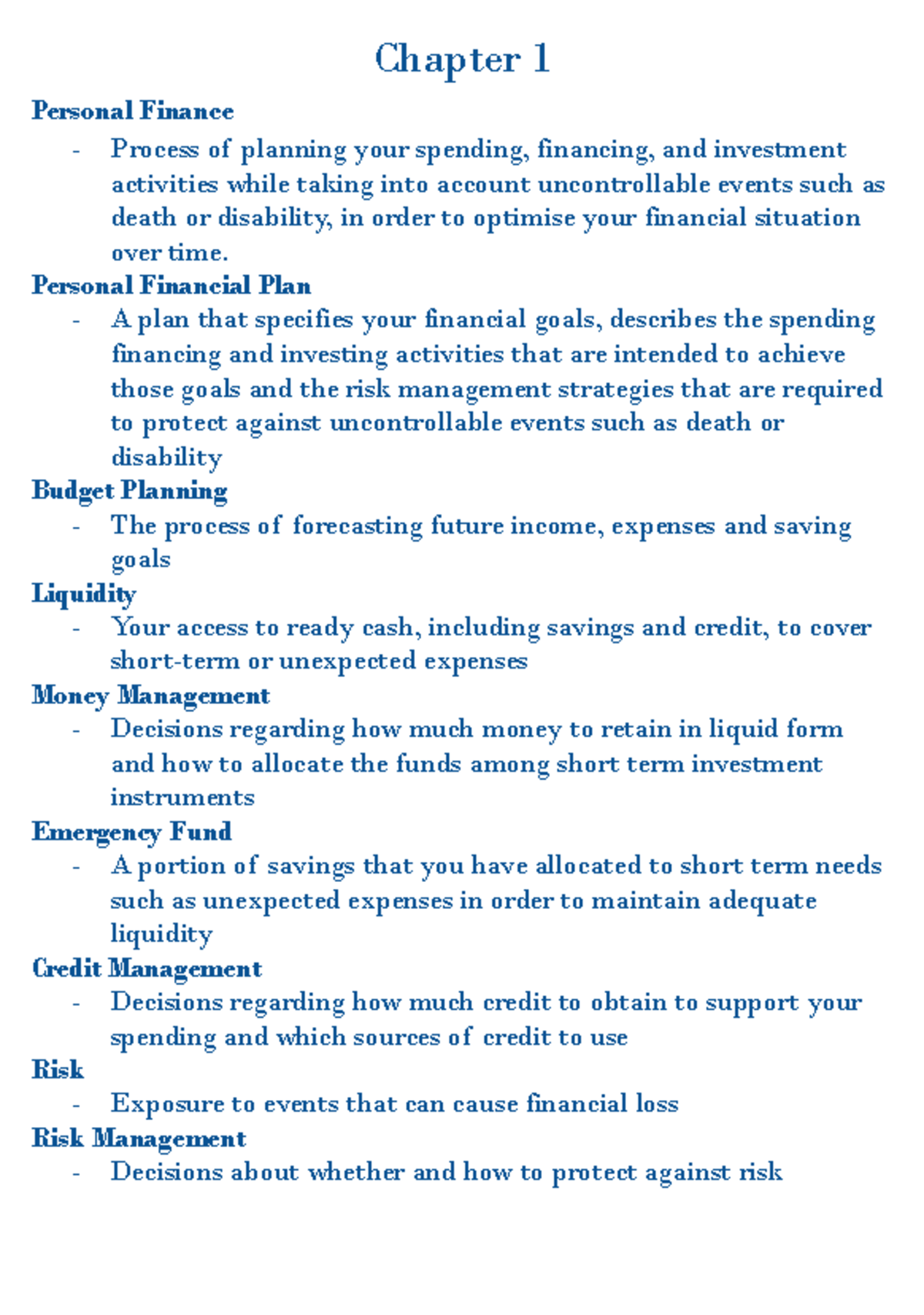 Introduction To Finance Chapter 1 - Chapter 1 Personal Finance Process ...