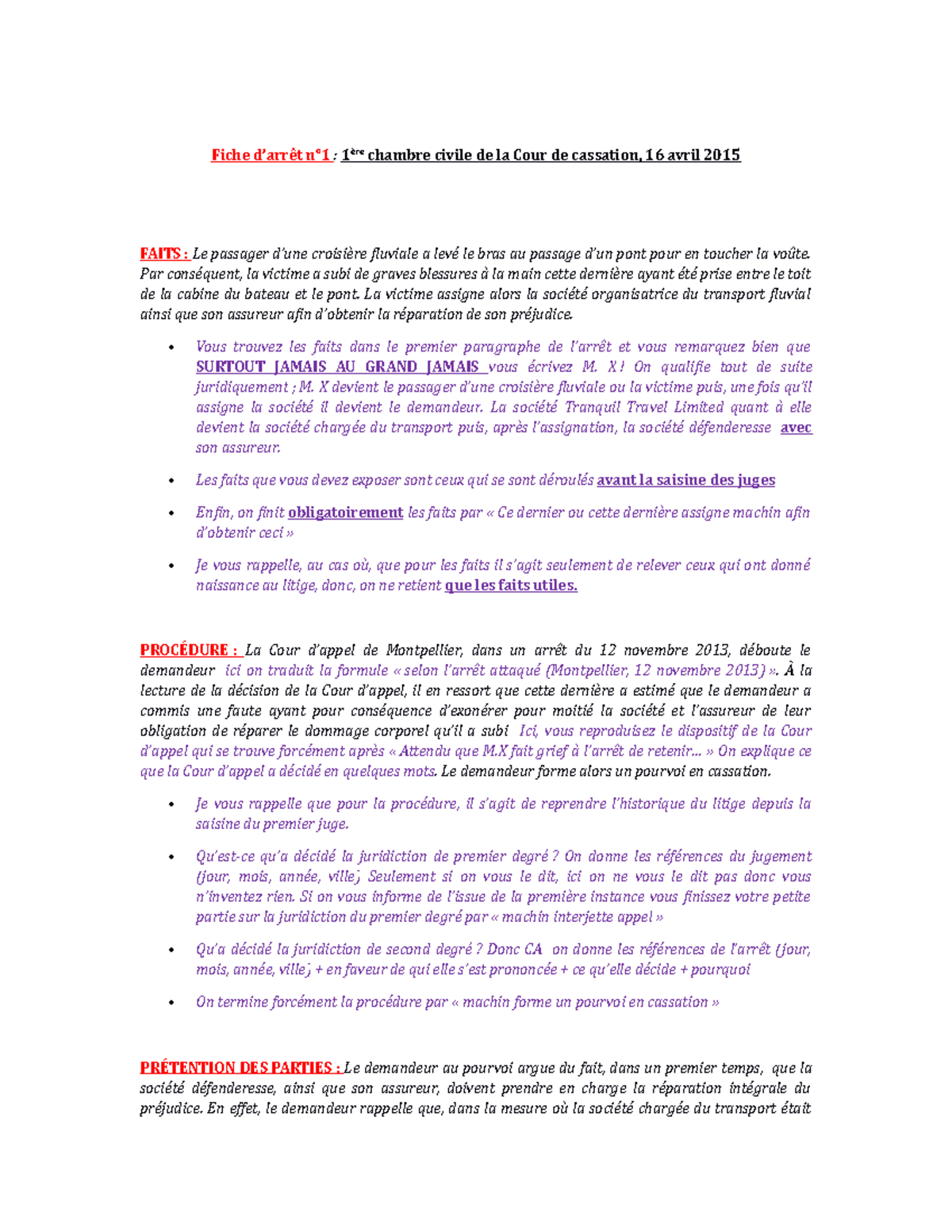 Fiches D Arret - Seance 5 - Fiche D’arrêt N°1 : 1ère Chambre Civile De ...