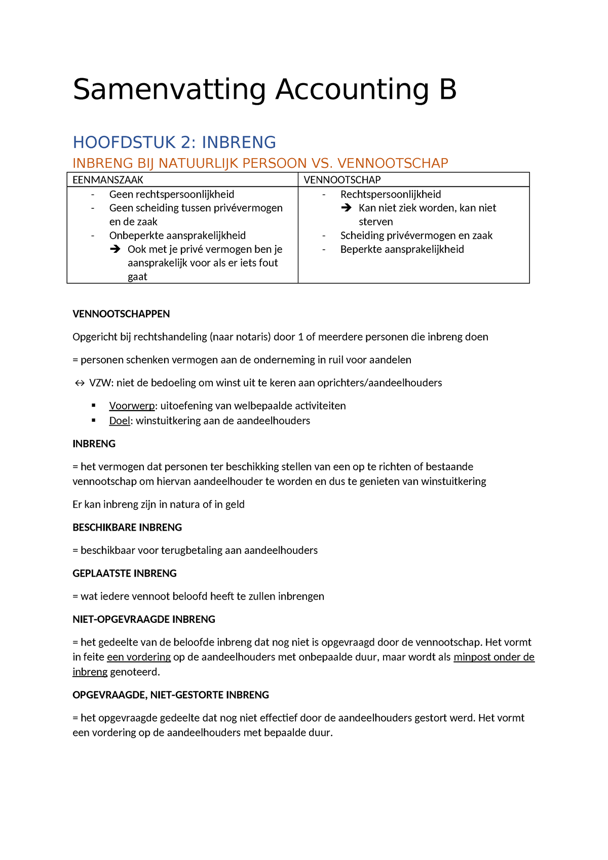 Samenvatting Accounting B - Samenvatting Accounting B HOOFDSTUK 2 ...