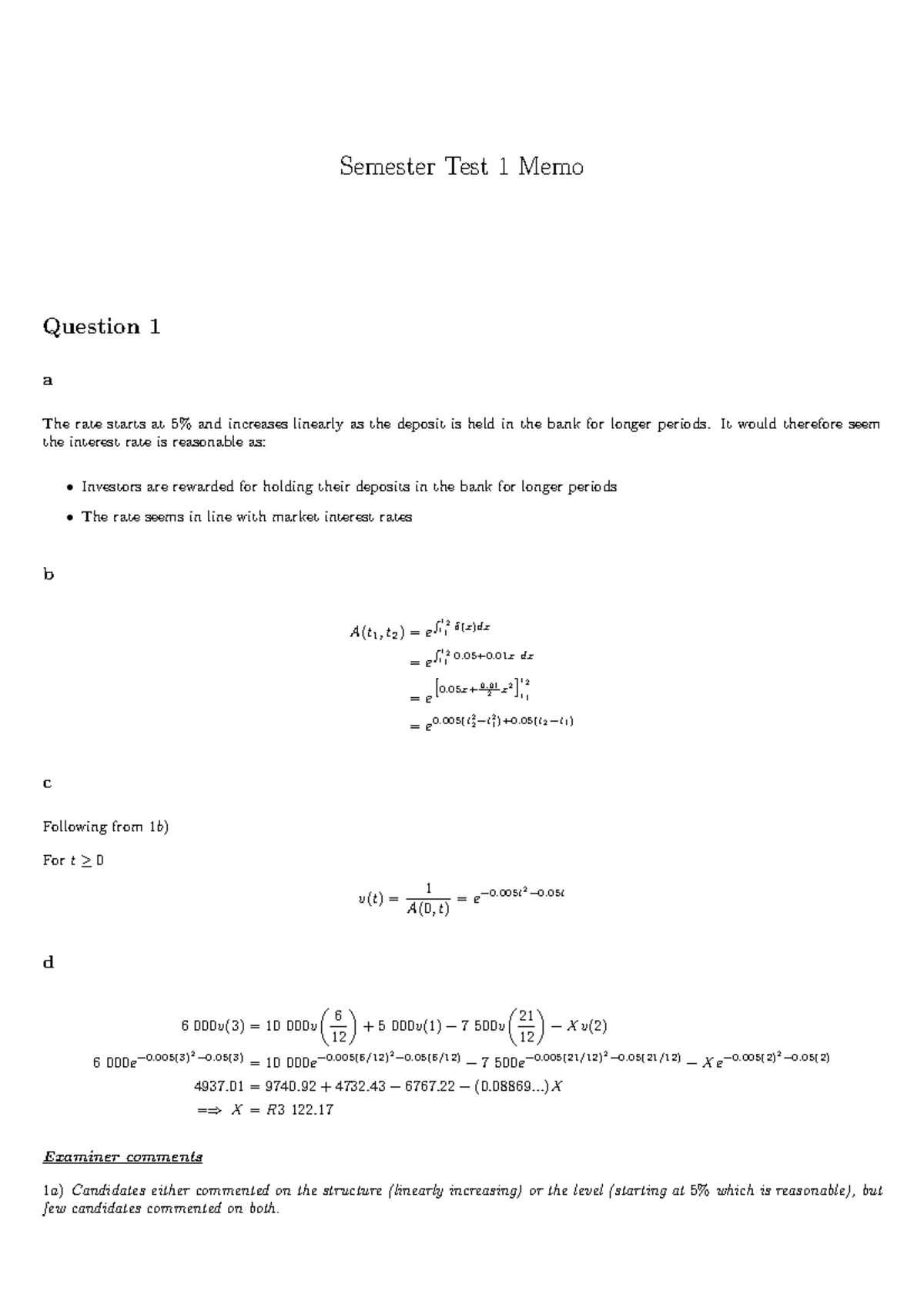 Semester Test 1 MEMO (with comments) - Semester Test 1 Memo Question 1 ...