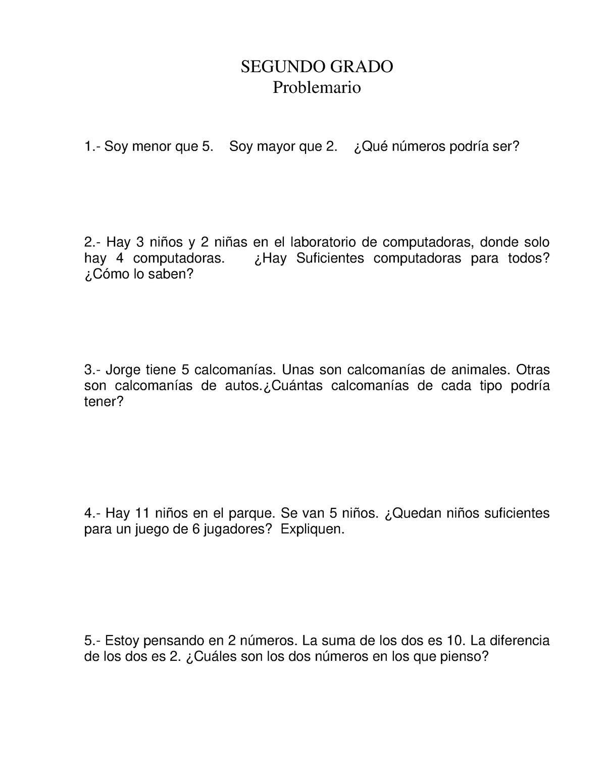 Problemario Segundo Grado - SEGUNDO GRADO Problemario 1.- Soy Menor Que ...