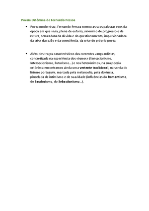 Fernando Pessoa Ortónimo Exercícios Com Correção - Literatura De Língua ...