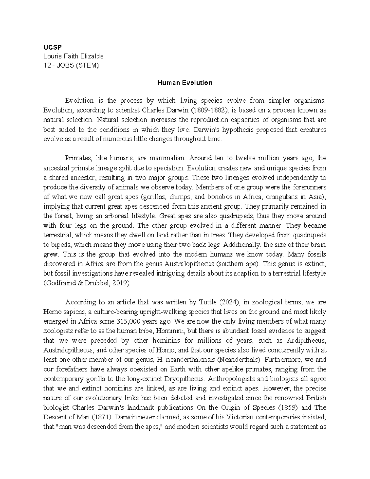 Human Evolution - UCSP Lourie Faith Elizalde 12 - JOBS (STEM) Human ...