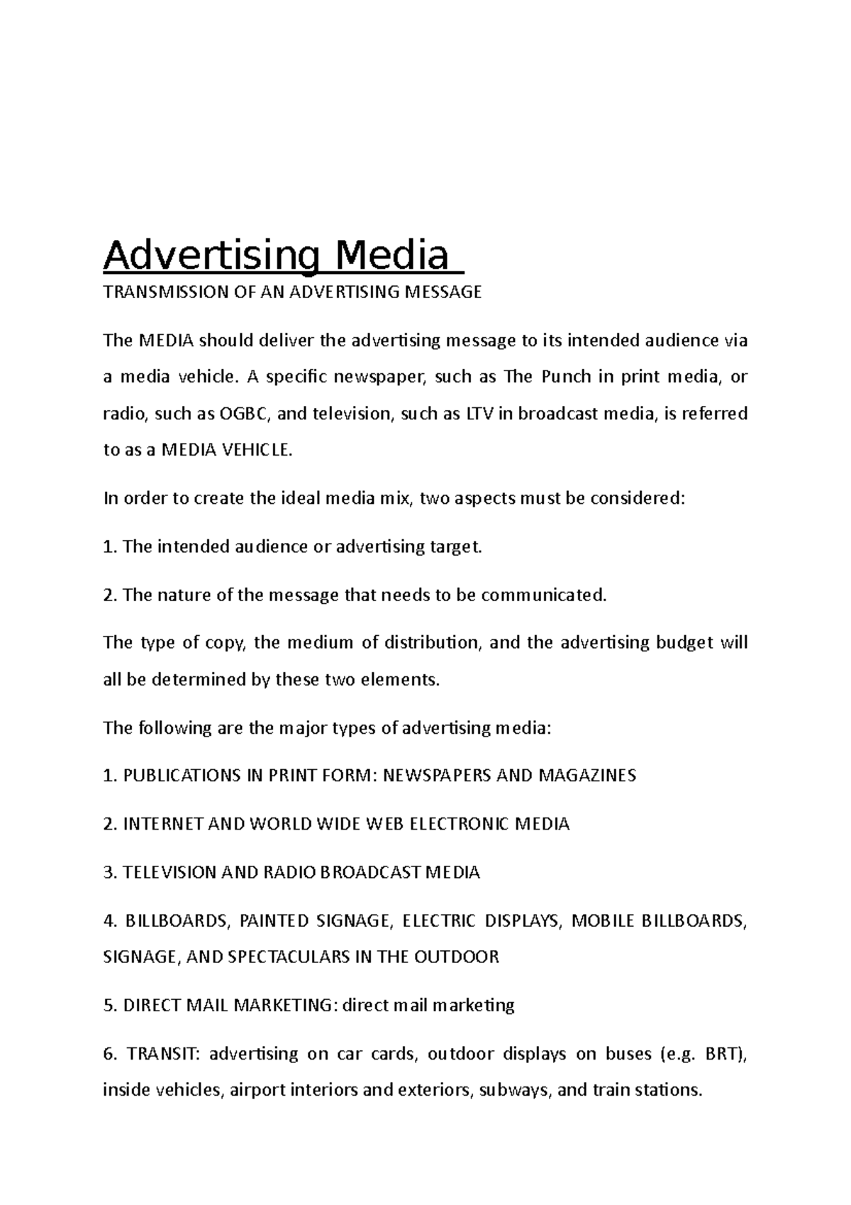 Advertising Media - Advertising Media TRANSMISSION OF AN ADVERTISING ...