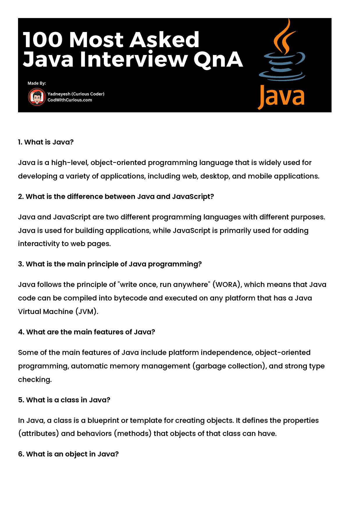 100 Most Asked Java Interview Qn A - What is Java? Java is a high-level ...